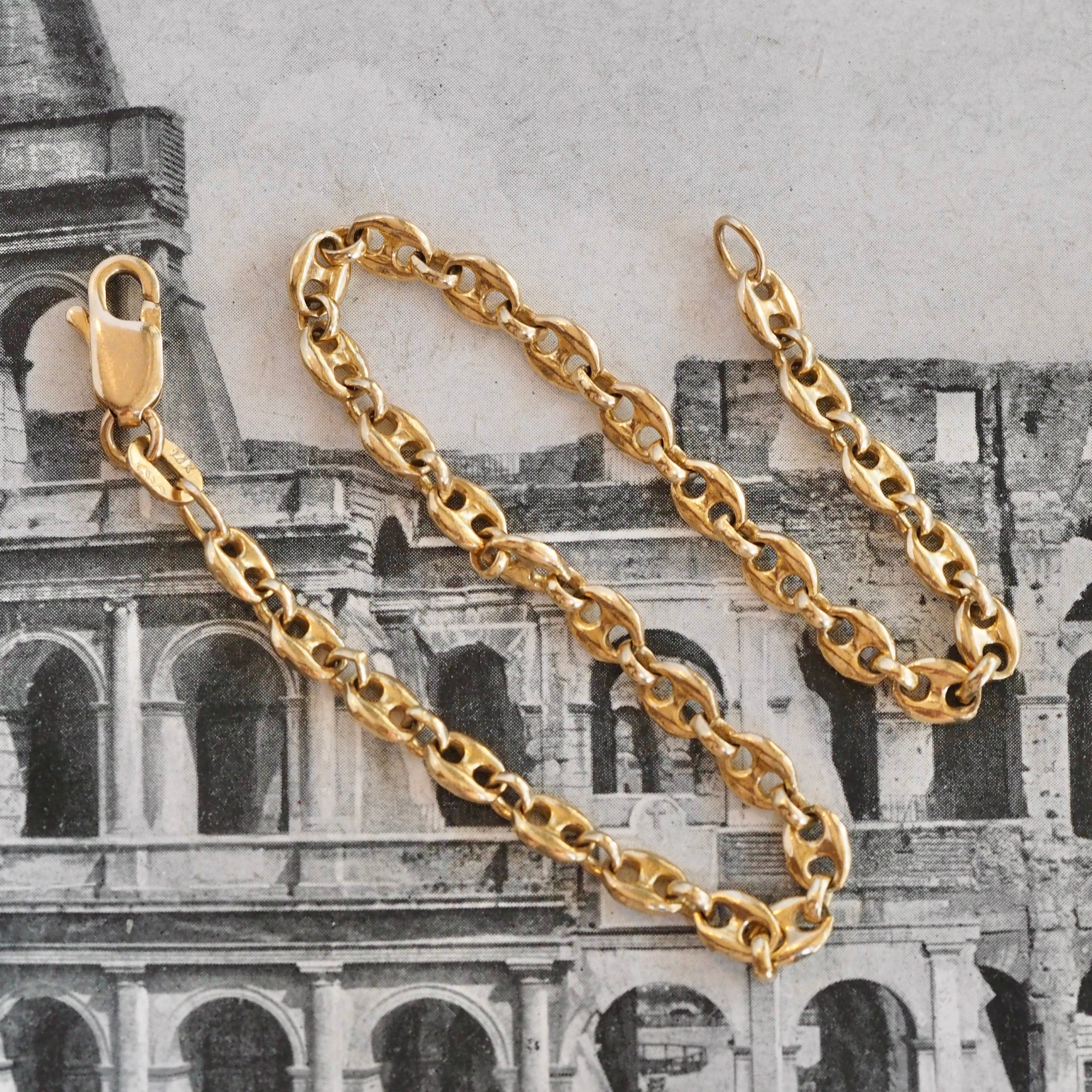 Vintage 14k Gold Puffy Mariner Chain Bracelet