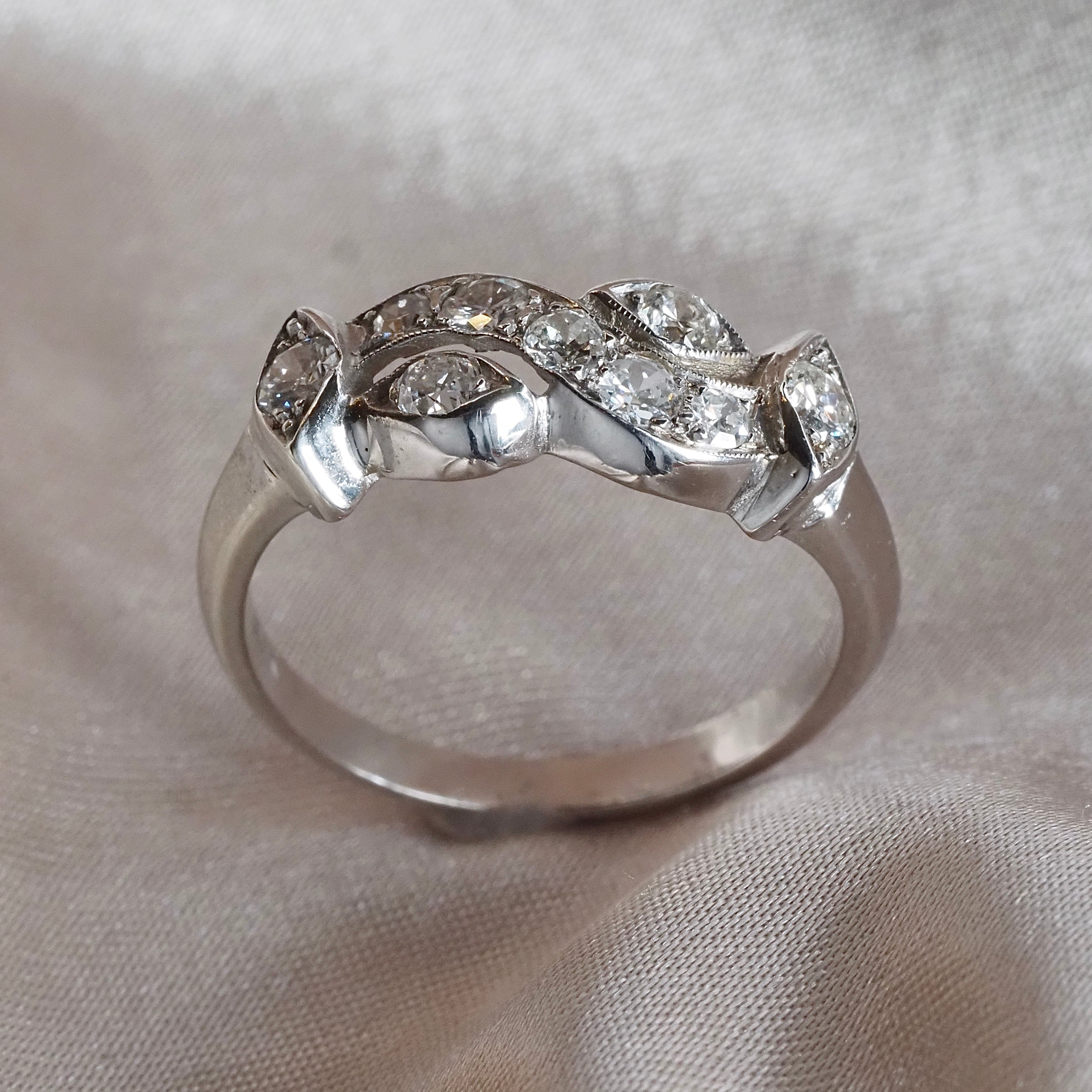 Mid-Century Mosaic Diamond 14k White Gold Ring