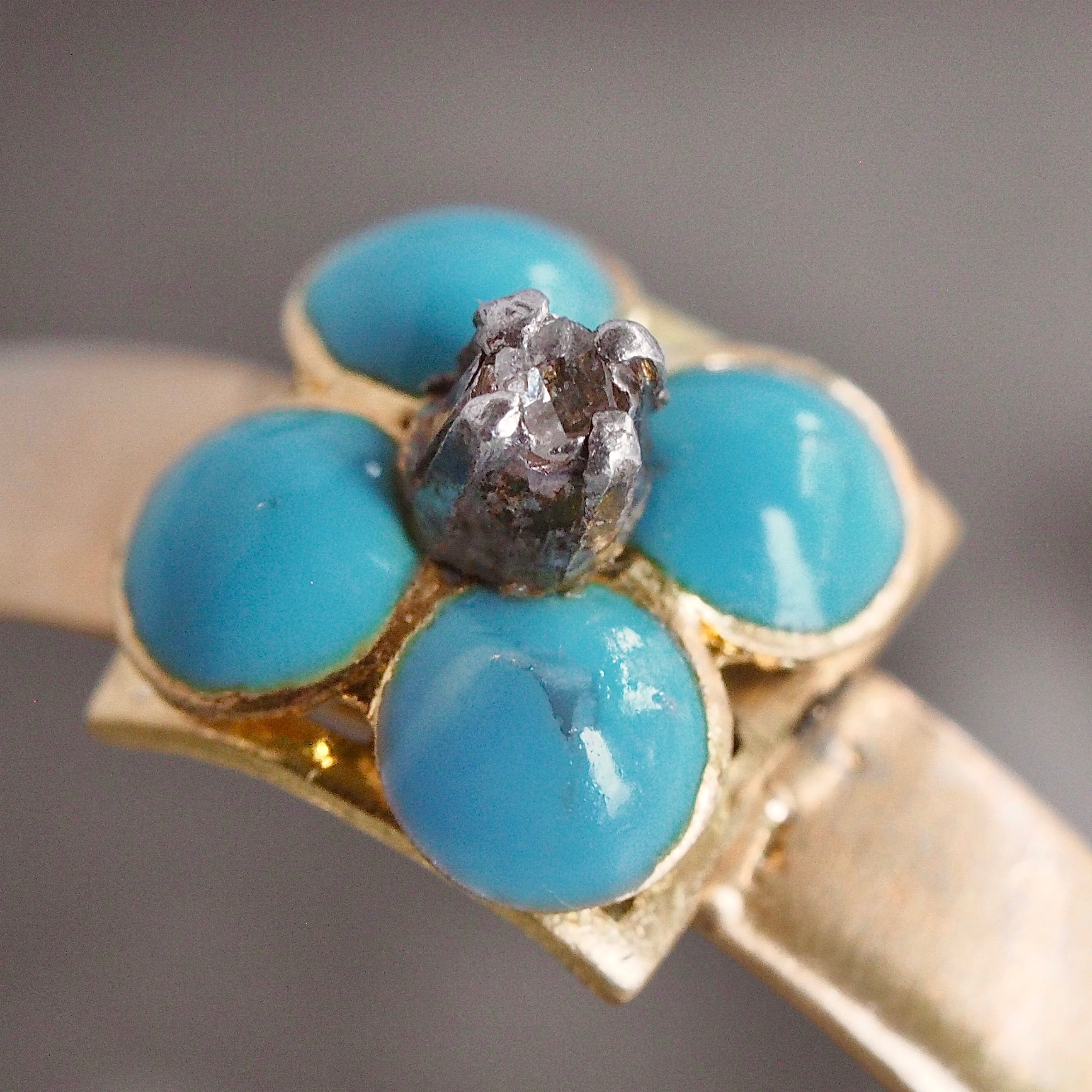 Antique Victorian c. 1889 18k Gold Diamond and Enamel Forget Me Not Ring