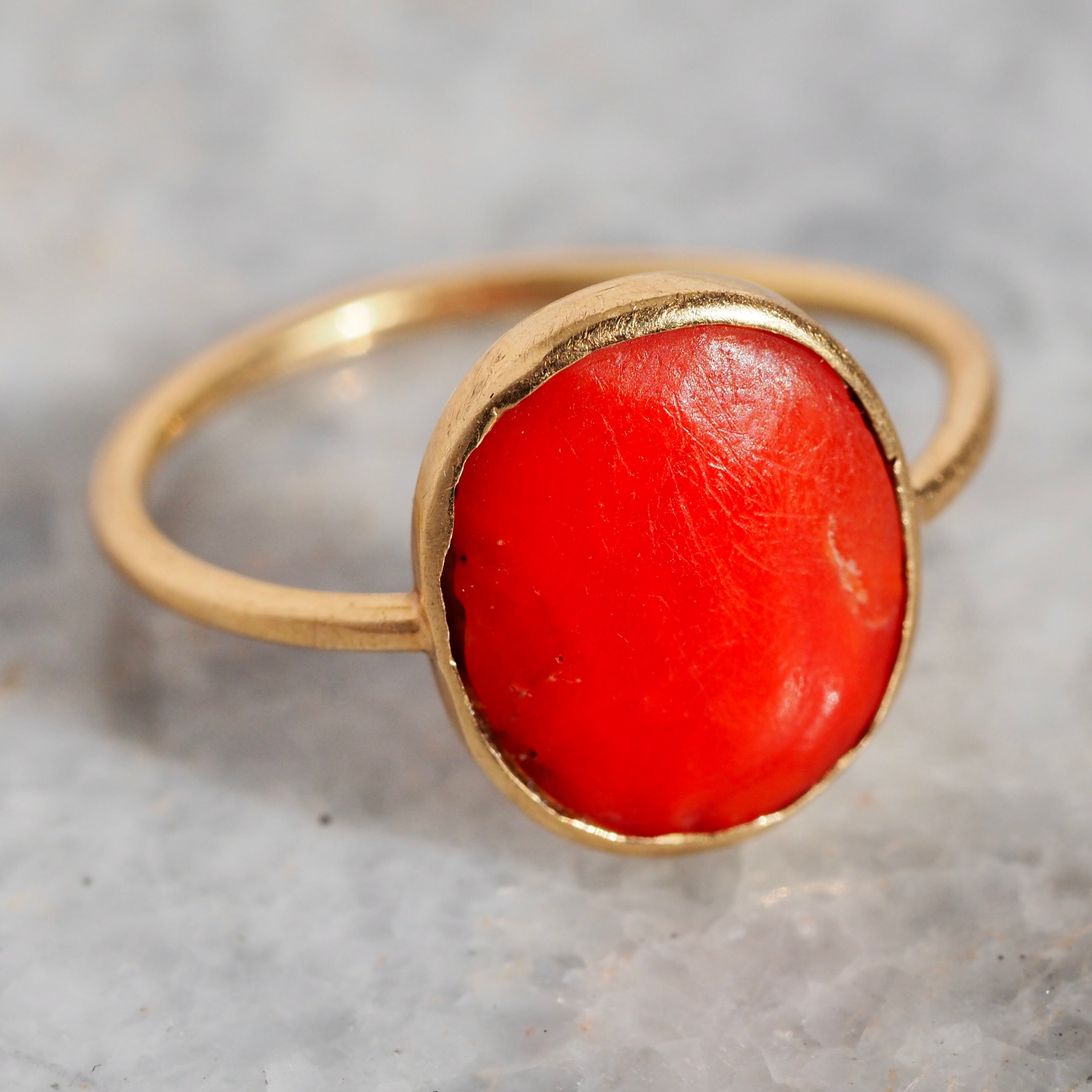 Antique Italian 22k Gold Bezel Set Coral Ring
