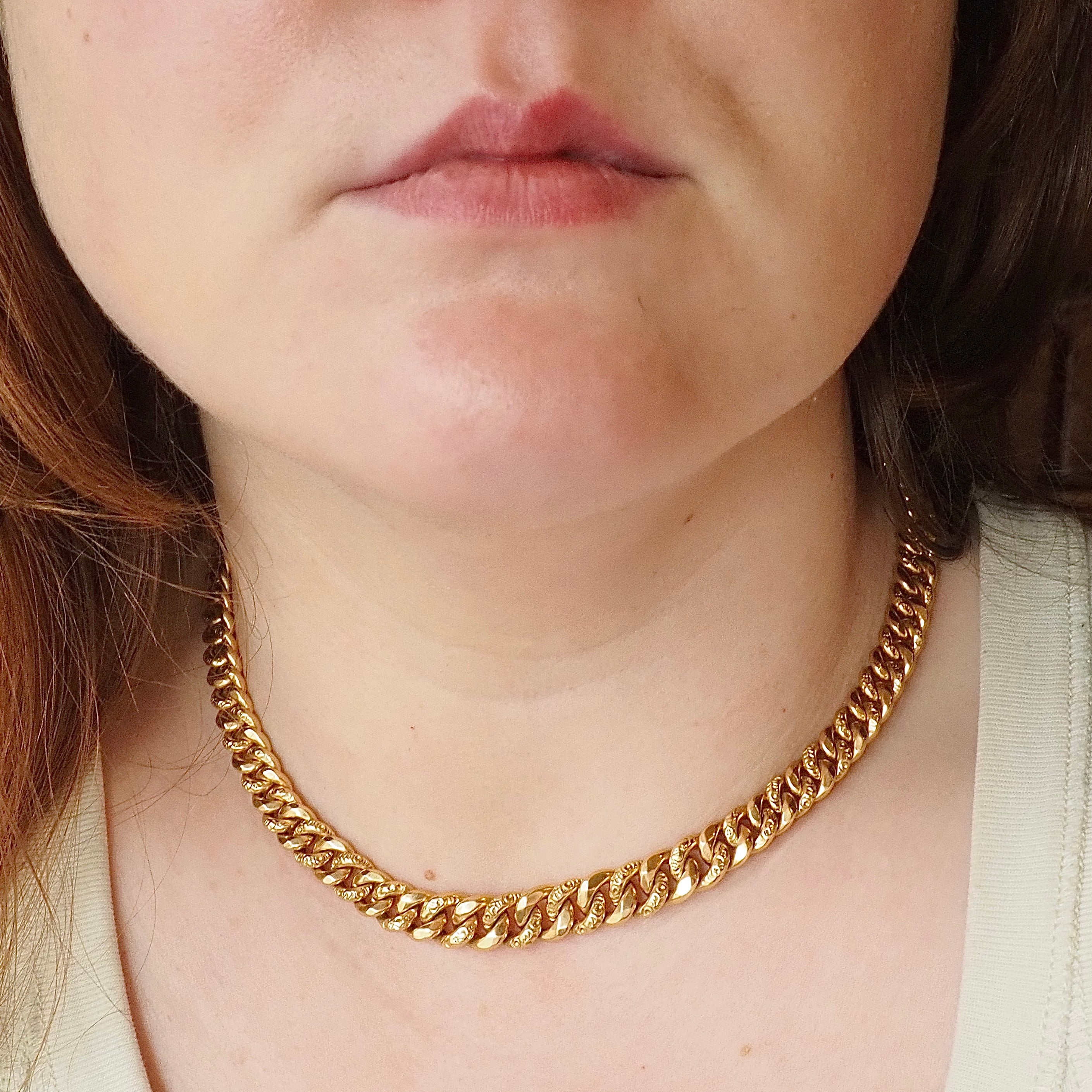 Vintage Spanish 18k Gold Reversible Graduated Curb Chain Necklace