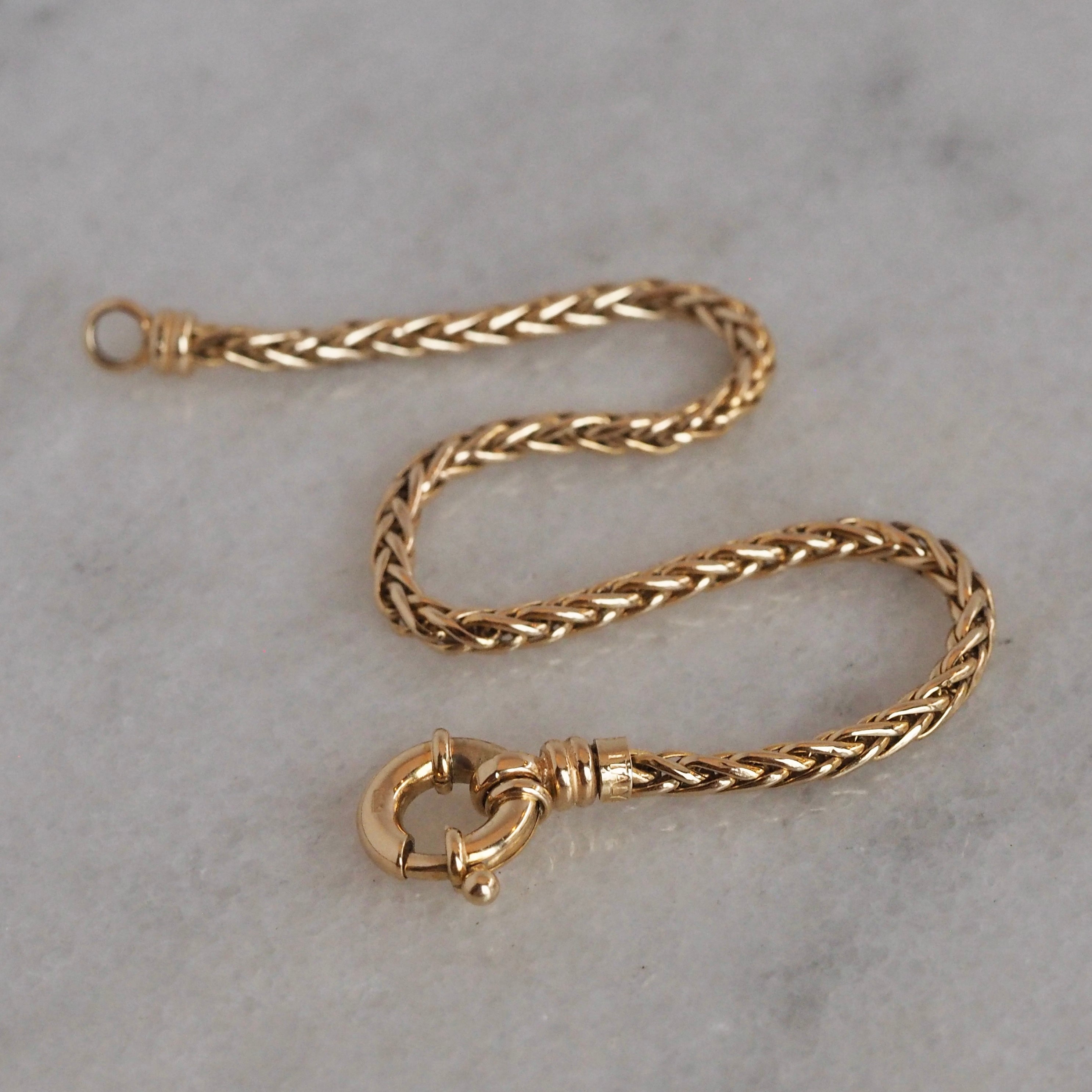 Vintage 14k Gold Italian Wheat Chain Bracelet