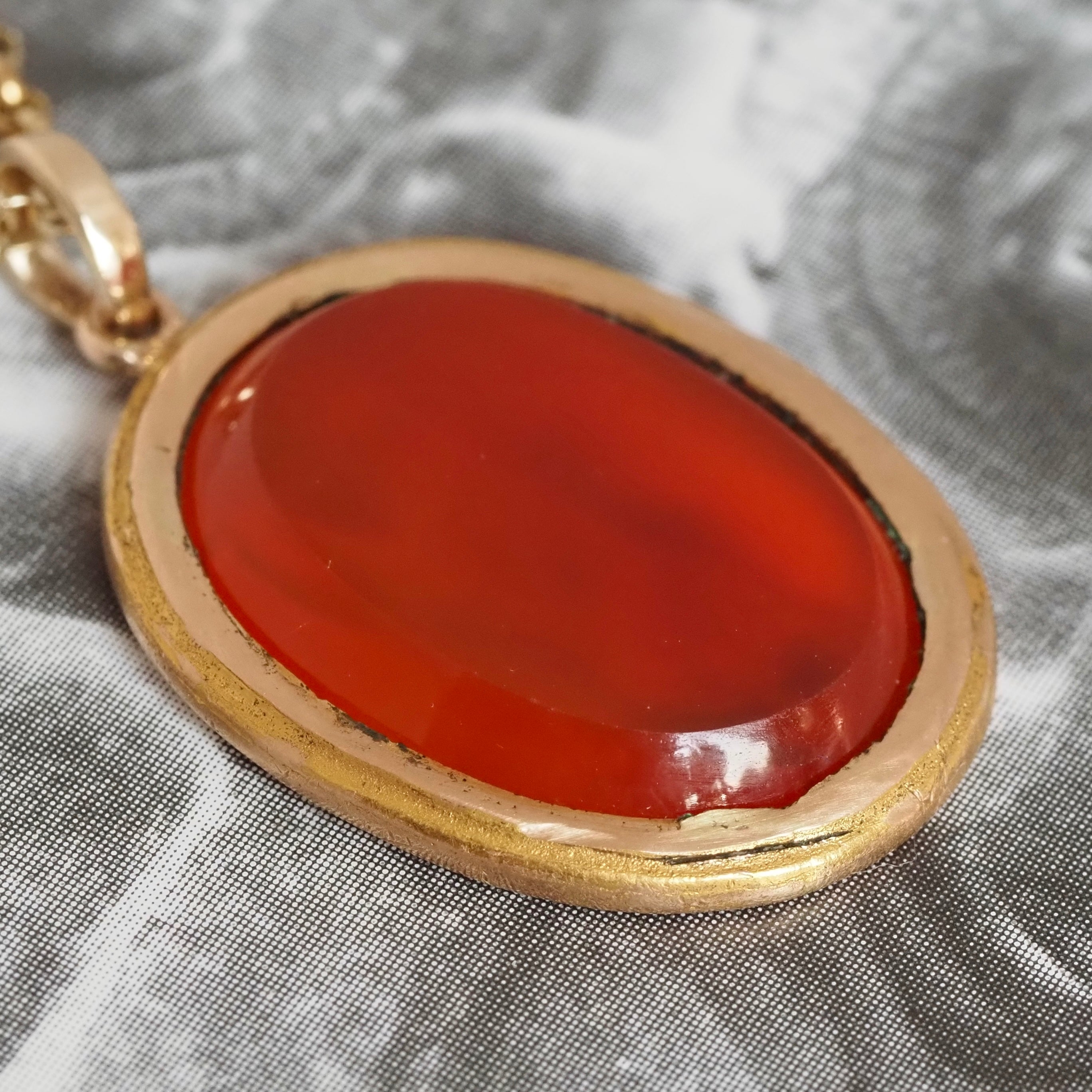 Antique Carnelian Angel Gabriel Intaglio Pendant with Vintage English 9k Gold Chain
