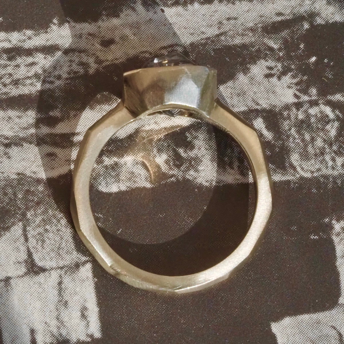 Raw 2ct Diamond Brushed 14k Gold Engagement Ring