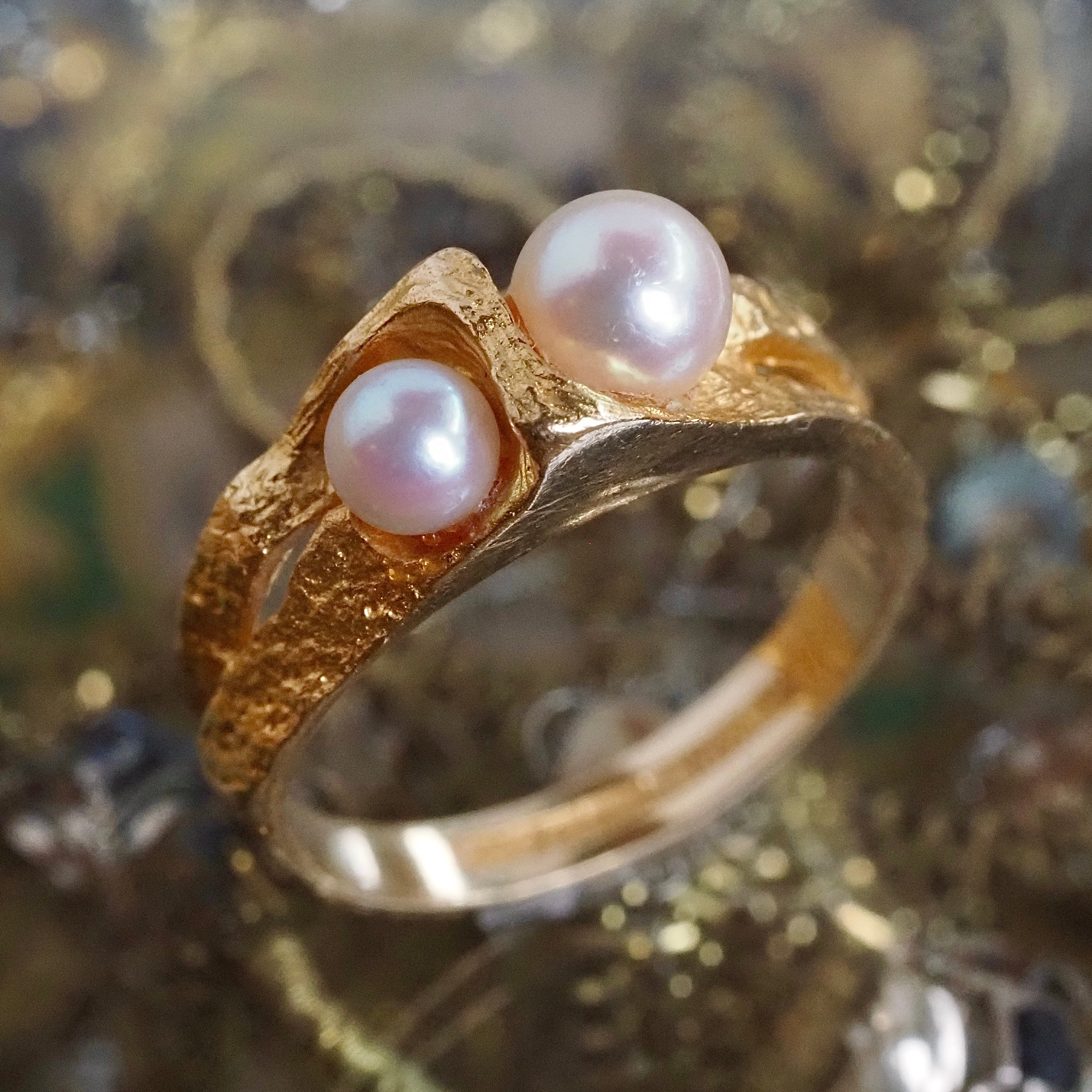 Vintage Modernist 18k Gold and Pearl Ring by Björn Weckström for Lapponia