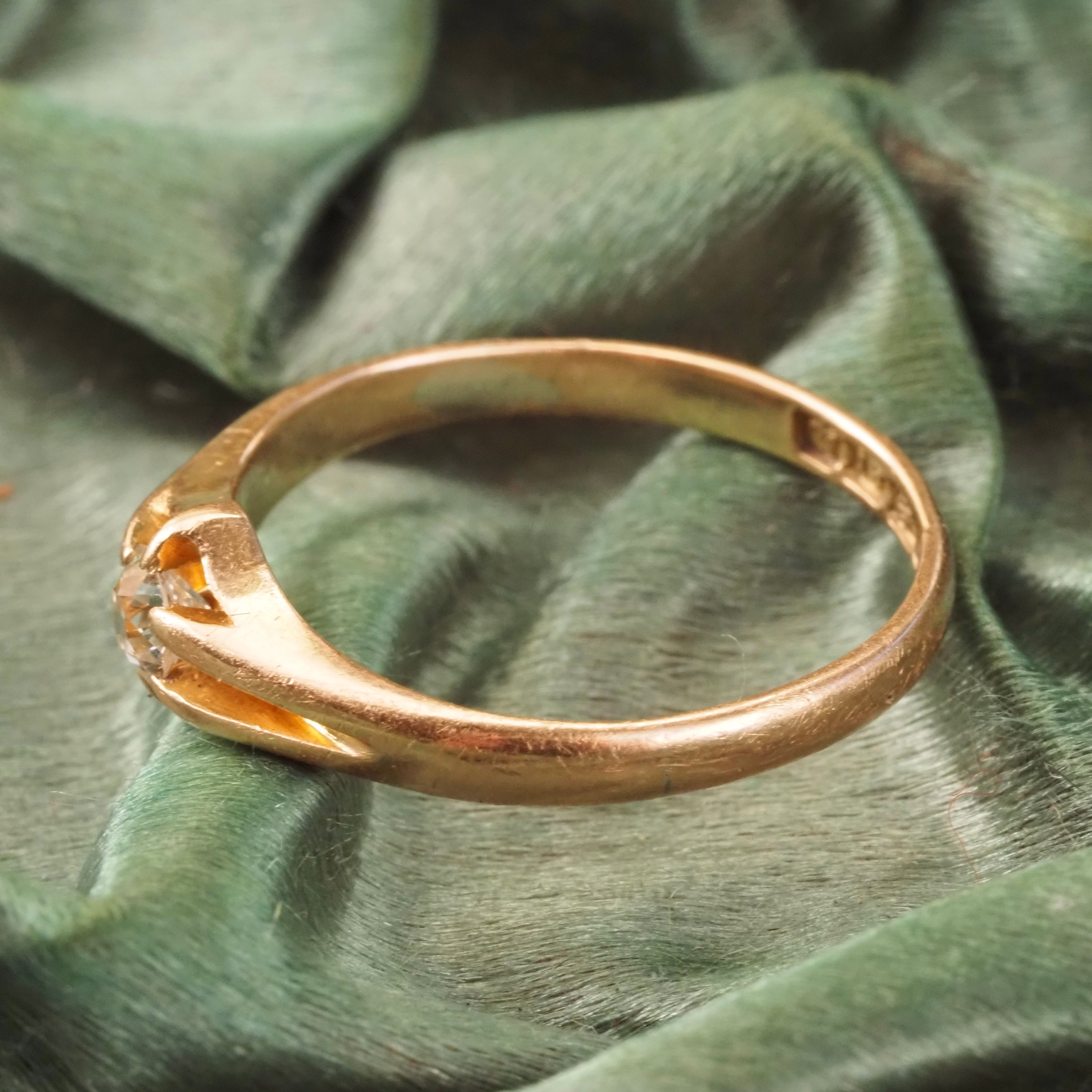 Antique Art Nouveau English Old European Cut Diamond Belcher Set 18k Gold Engagement Ring