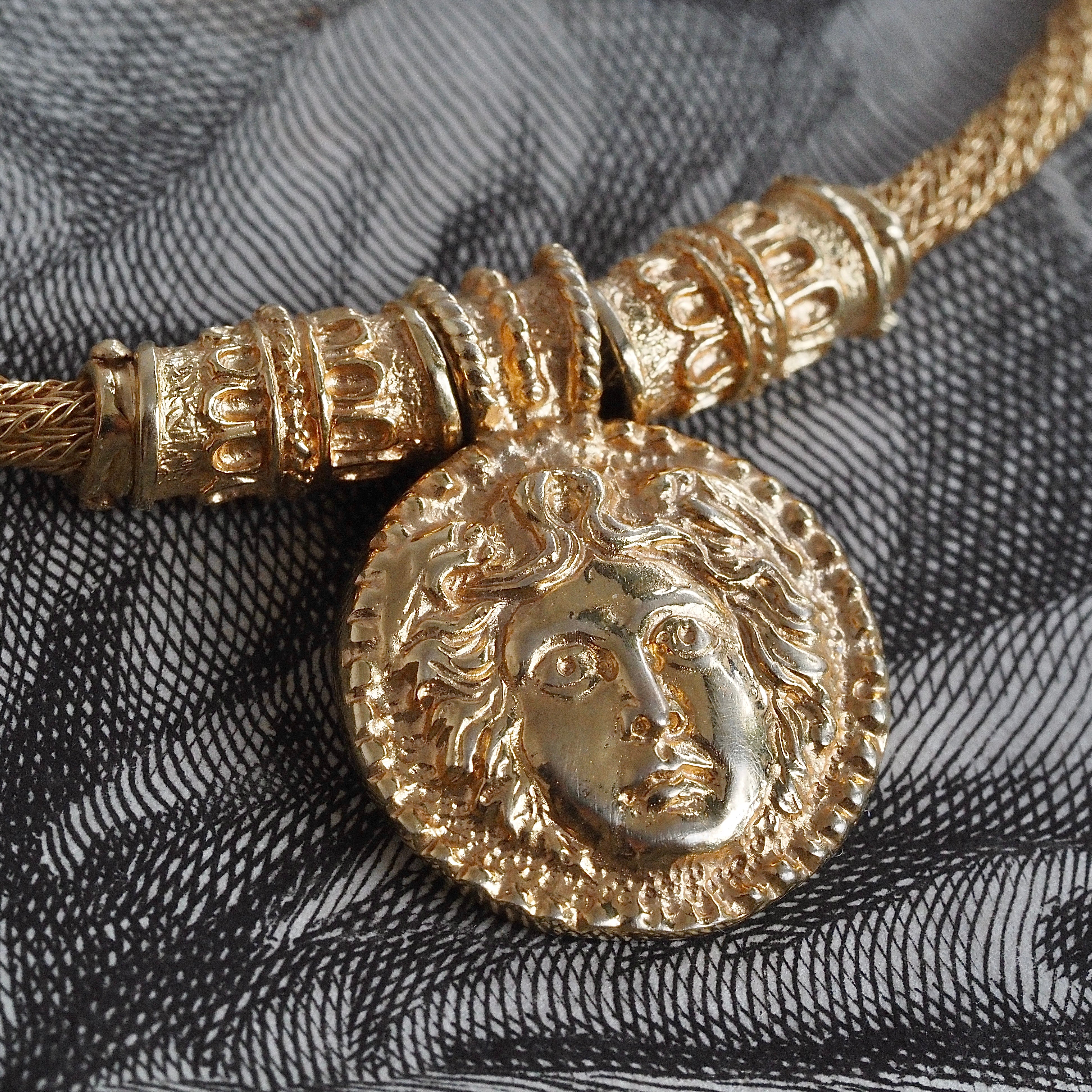 Vintage Italian Medusa 14k Gold Ancient Style Necklace