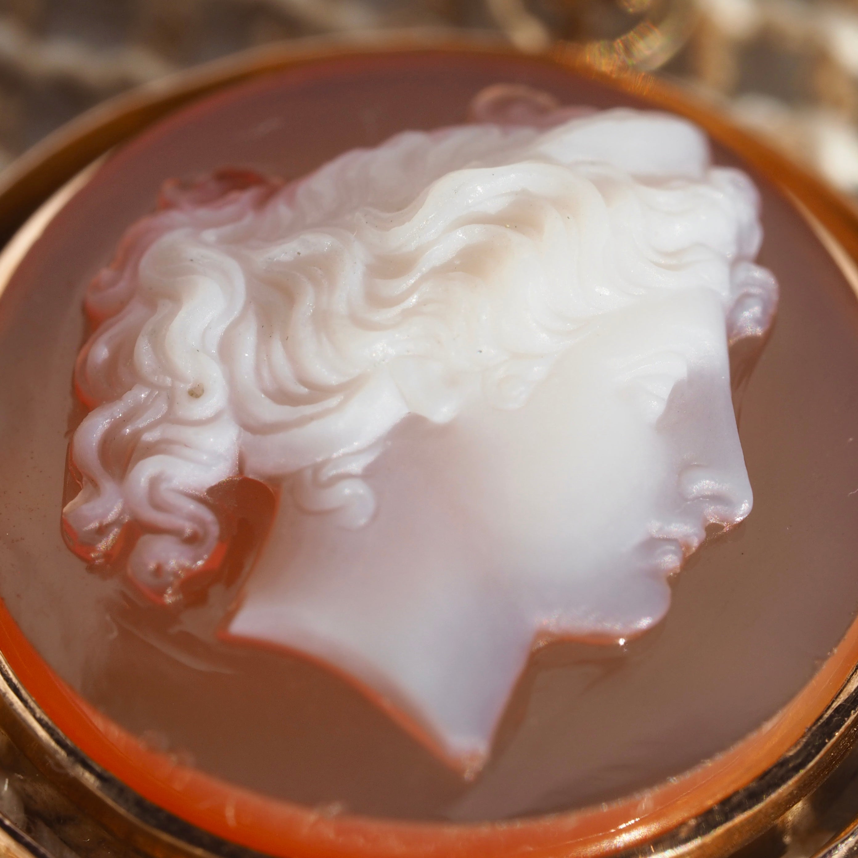Antique Victorian 14k Gold Diana Hardstone Cameo Pendant
