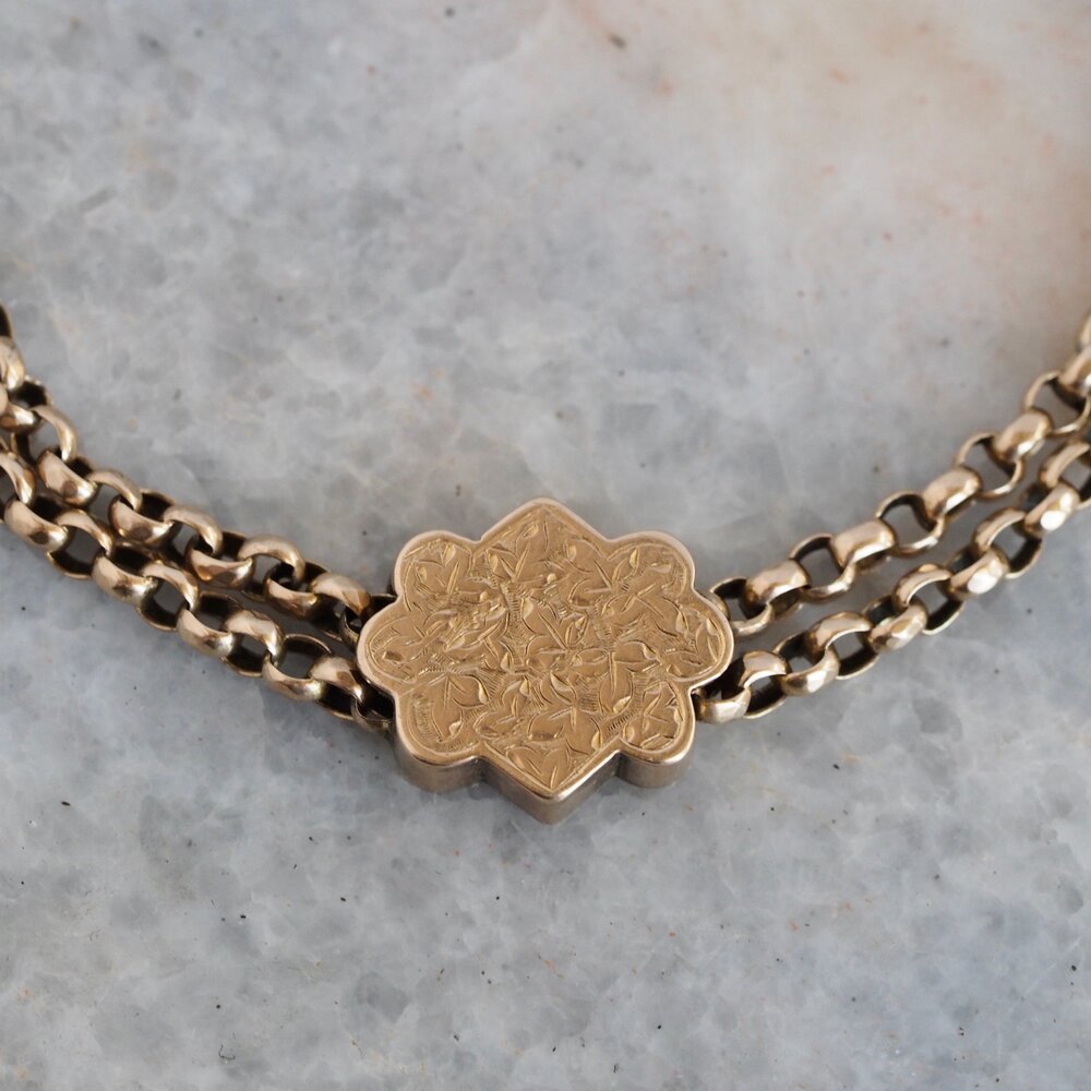 Antique Victorian 14k and 10k Gold Rolo Link and Ornate Link Slide Bracelet