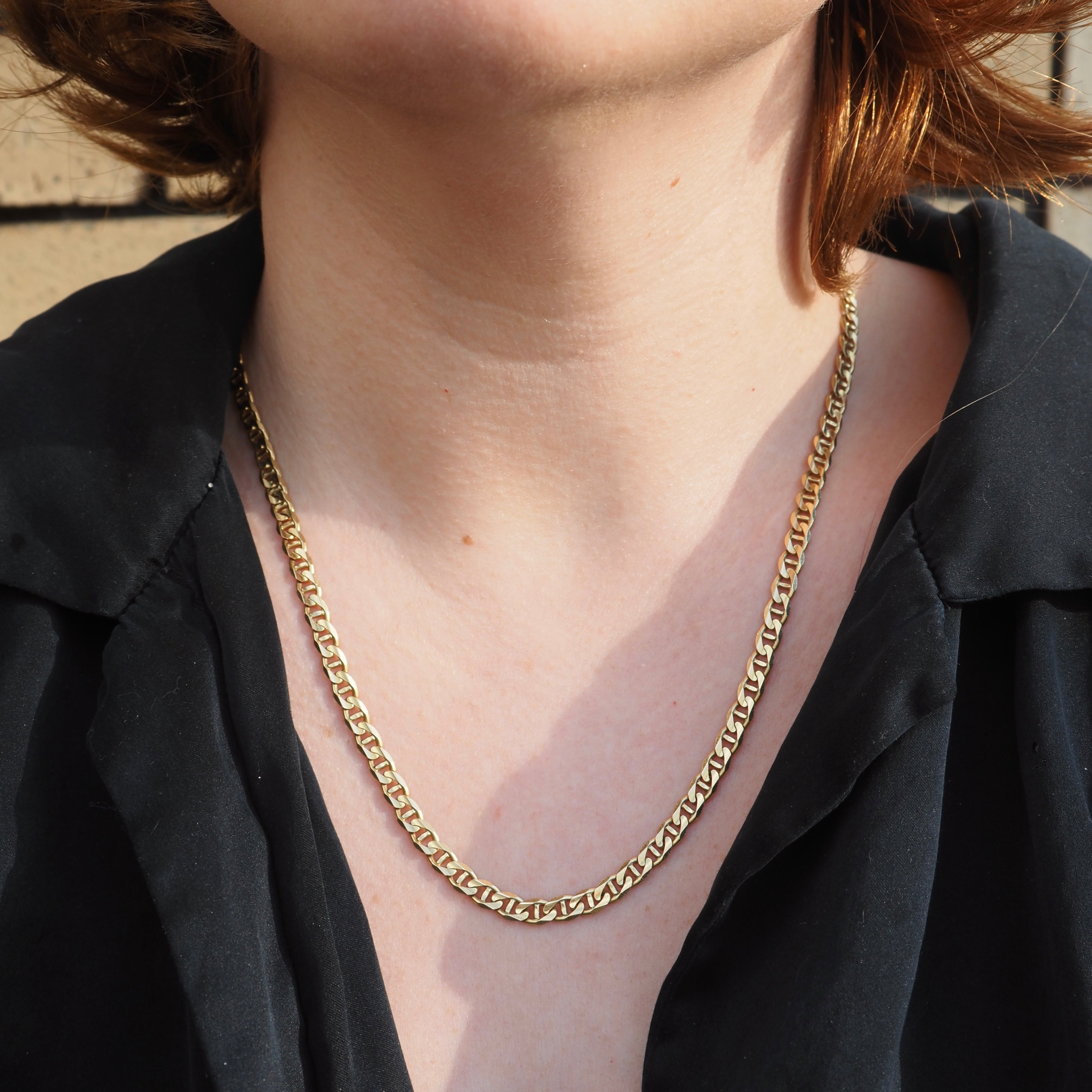 Vintage Italian Faceted Solid Link Mariner Chain 14k Gold 20" Necklace