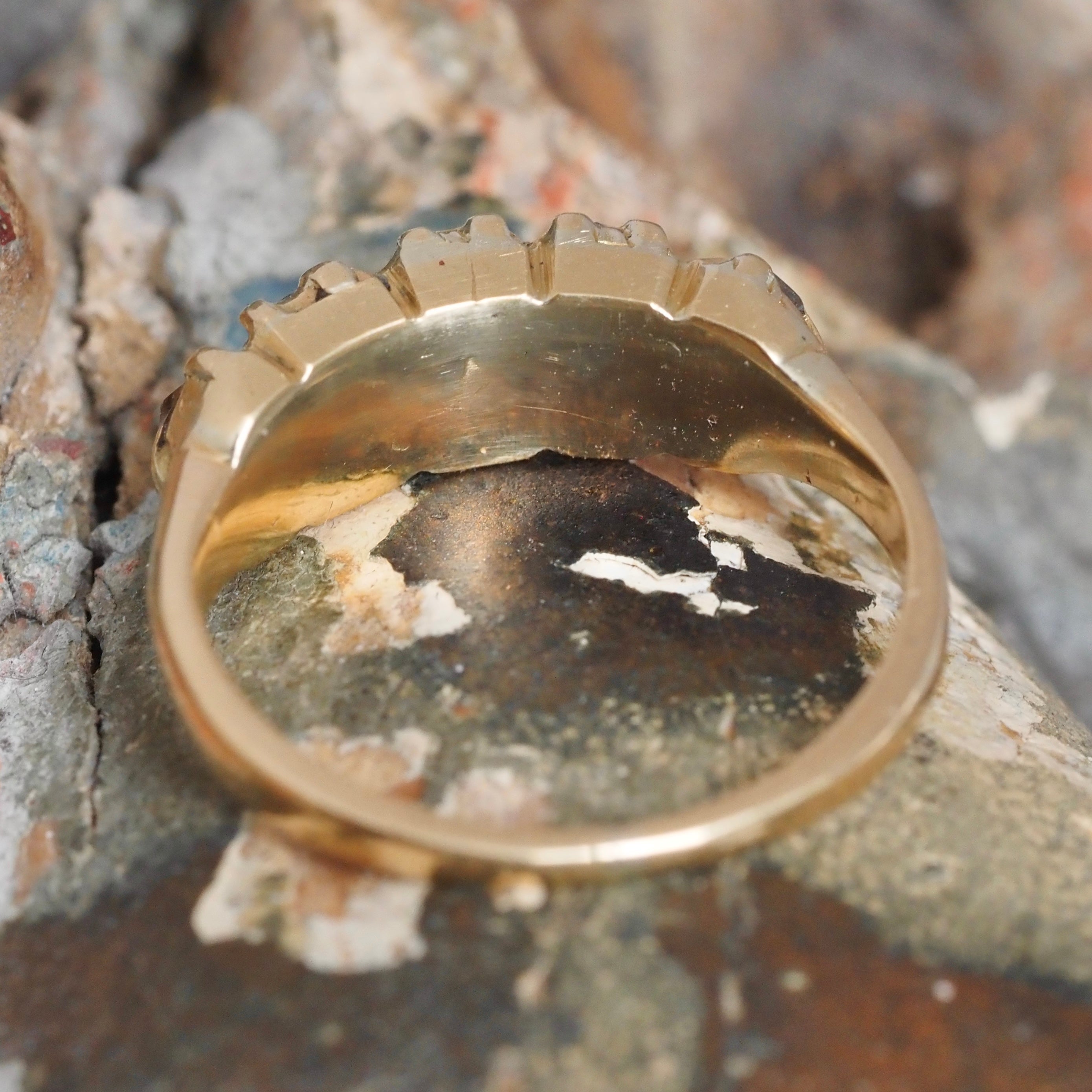 Antique Victorian 18k Gold Foil Backed Rose Cut Diamond Five Stone Ring