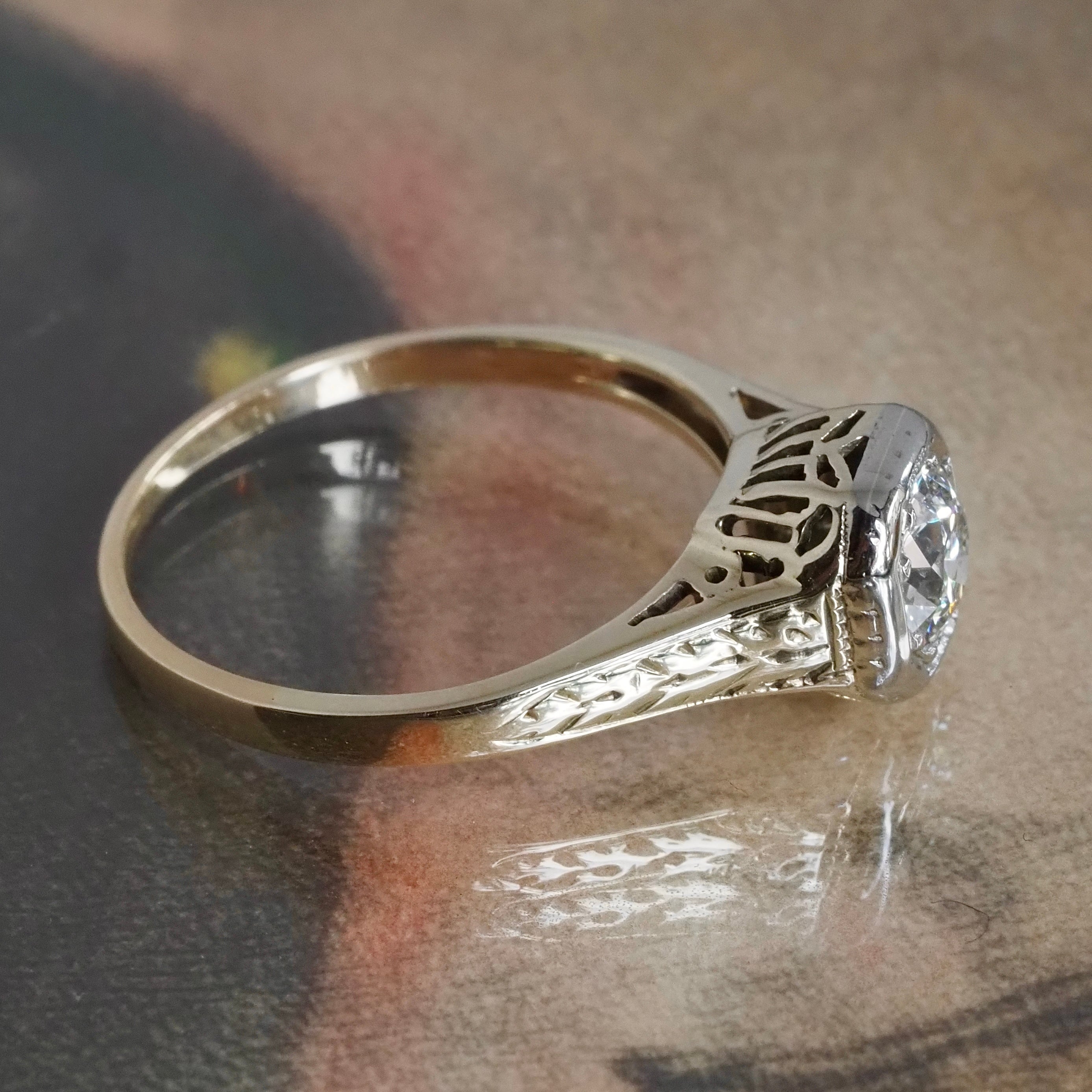 Antique Art Deco Old European Cut Diamond 14k Gold Engagement Ring