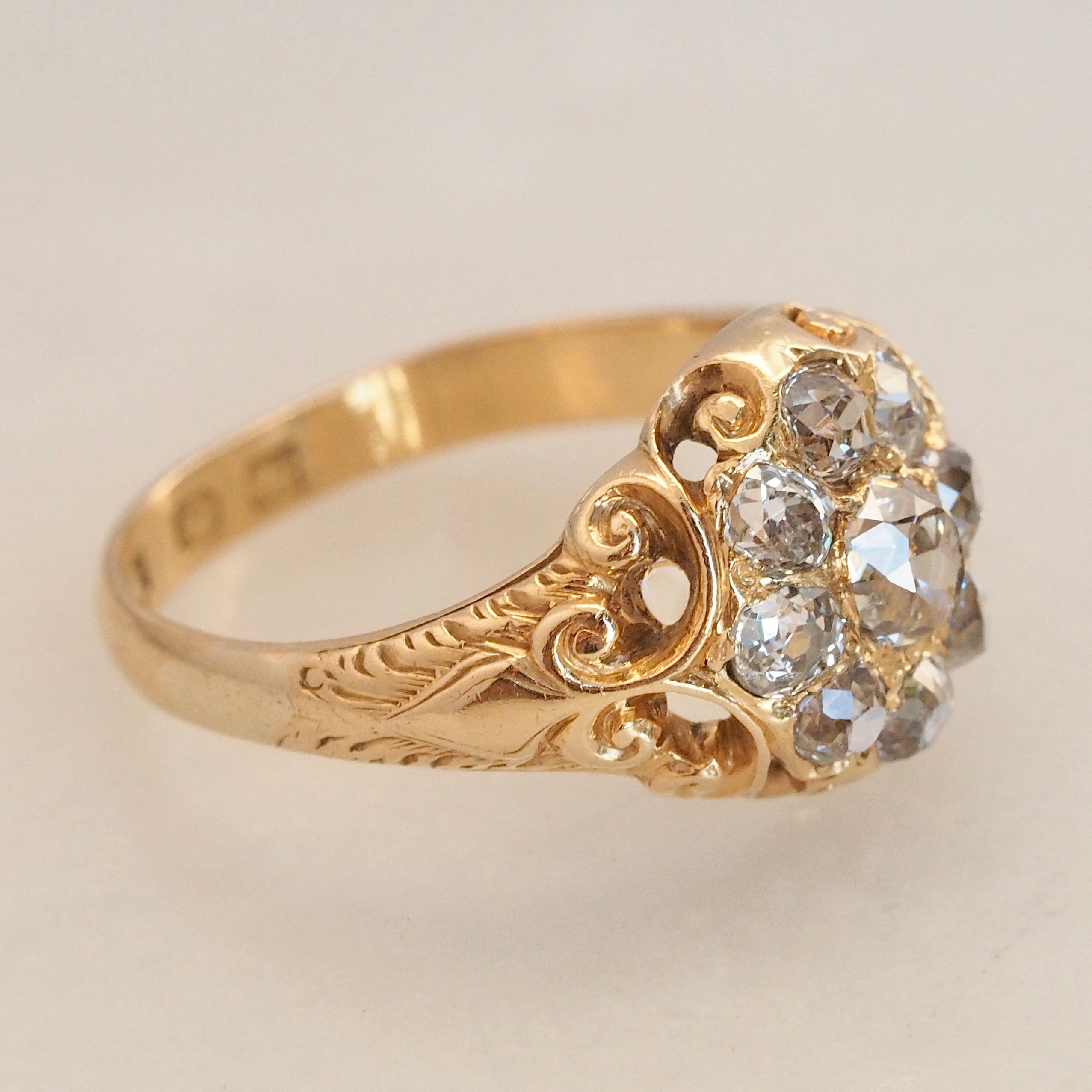 Antique Victorian 18k Gold Old Mine Cut Diamond Cluster Ring