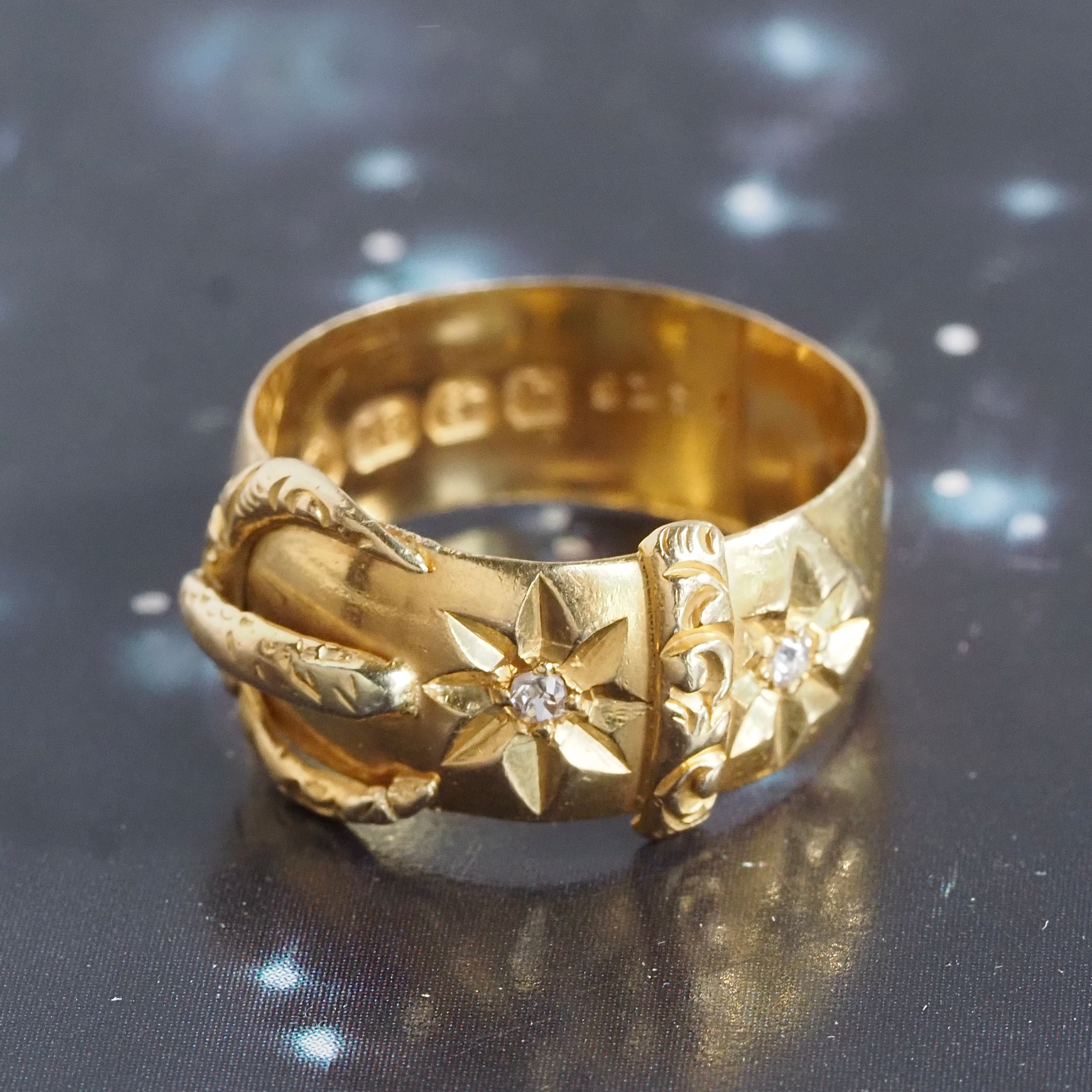 Antique English c. 1907 Diamond Starburst Belt Buckle 18k Gold Ring