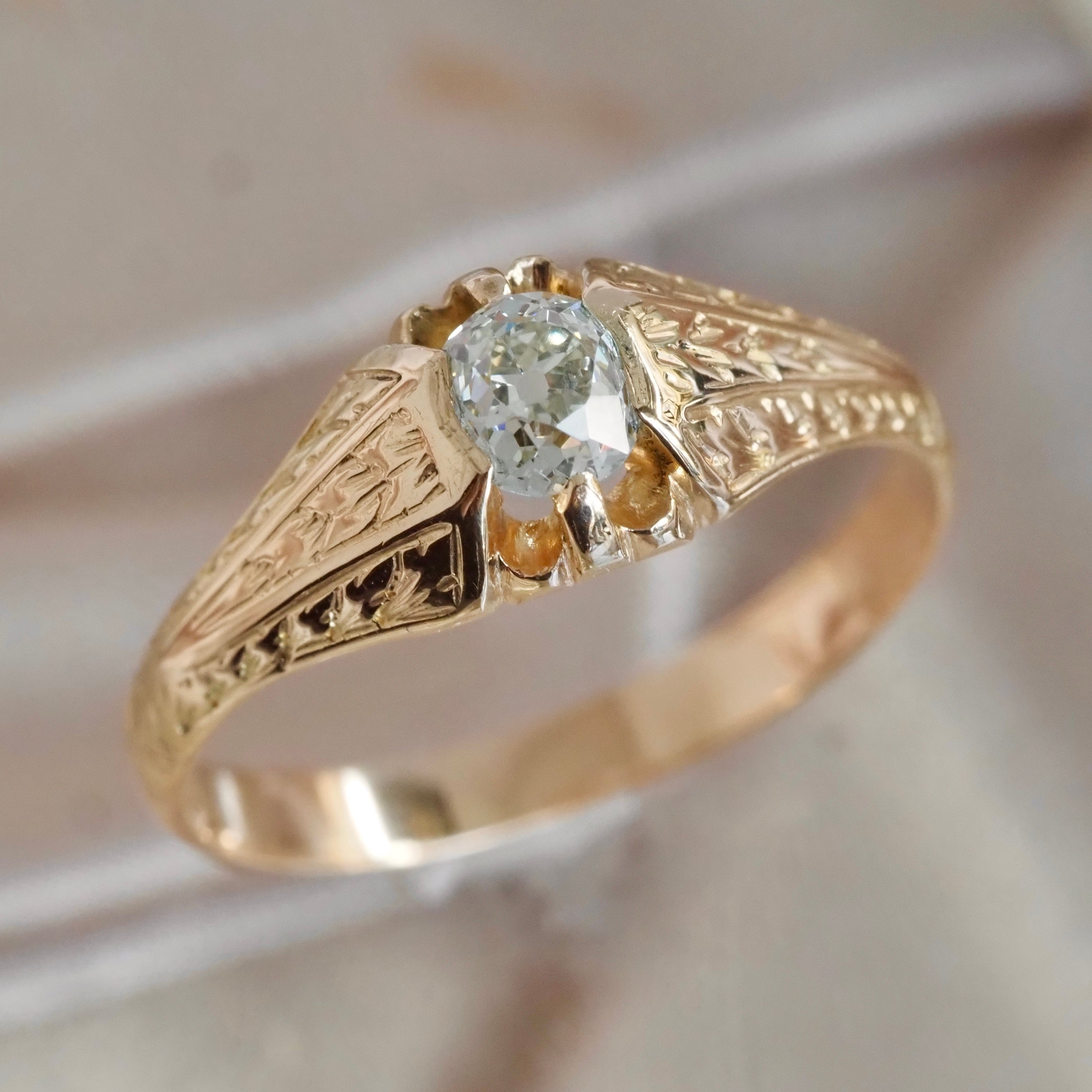 Antique Czech Austro-Hungarian Oval Old Mine Cut Diamond 14k Gold Engagement Ring