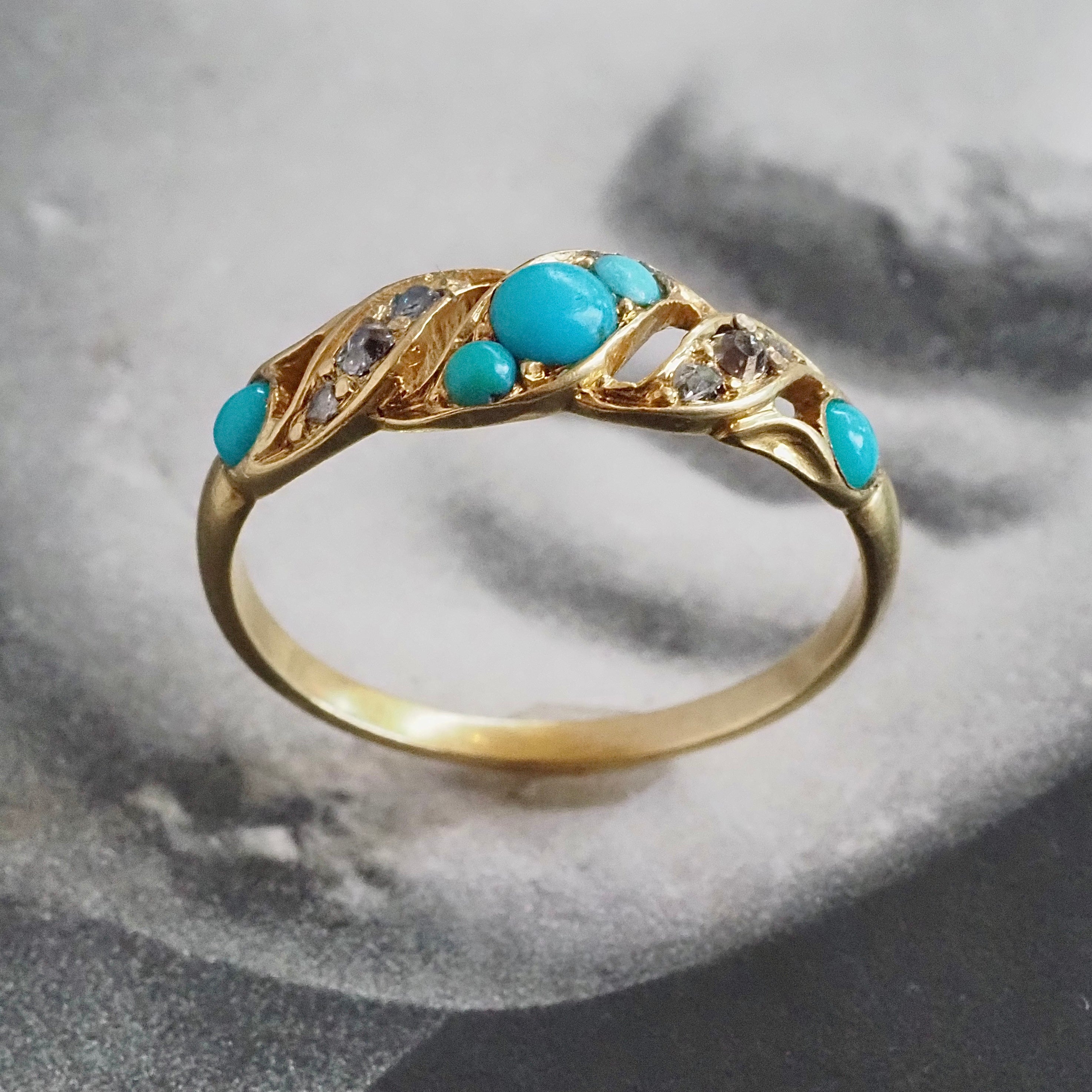 Antique Victorian Turquoise and Rose Cut Diamonds 18k Gold Ring