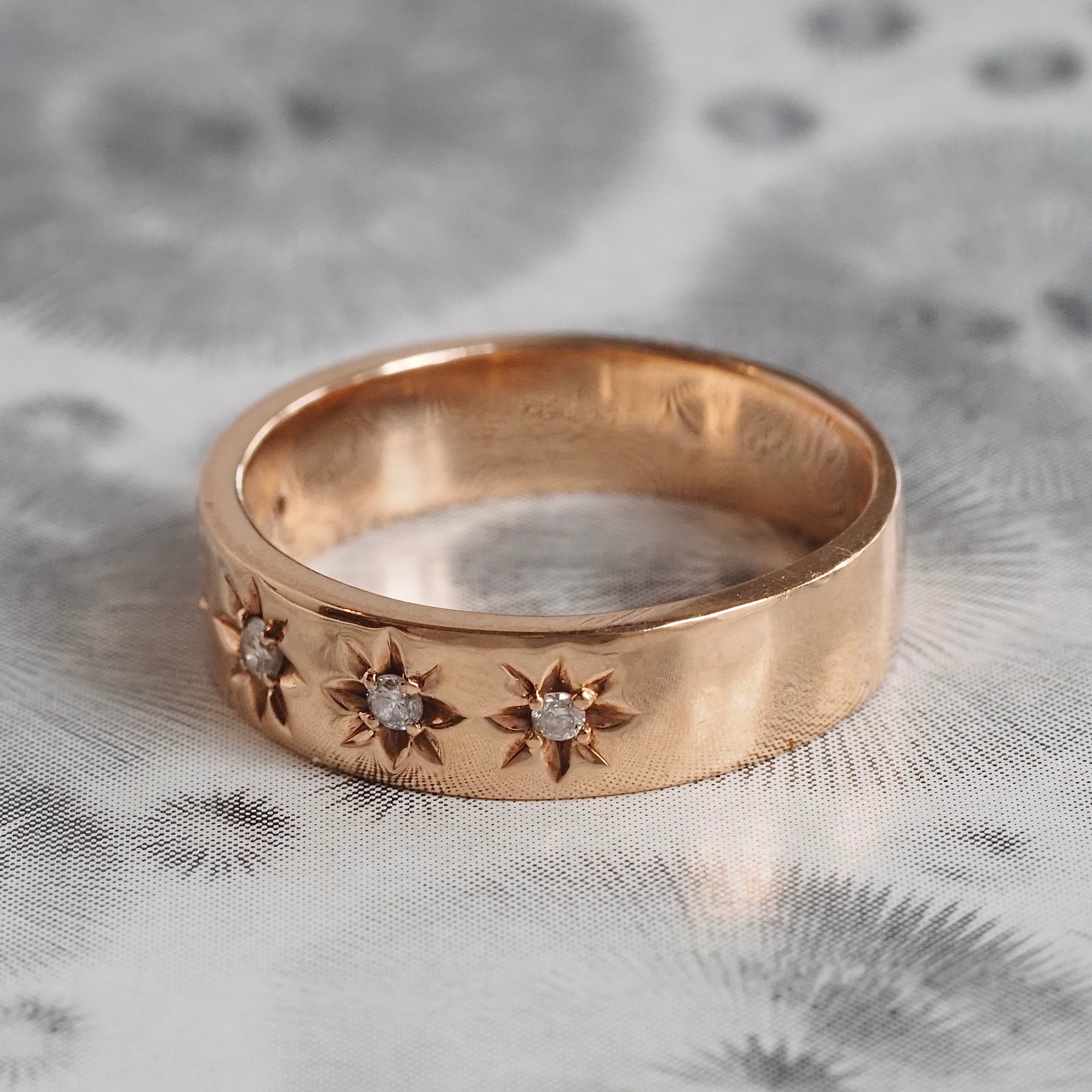 Vintage 14k Rose Gold Five Stone Starburst Band