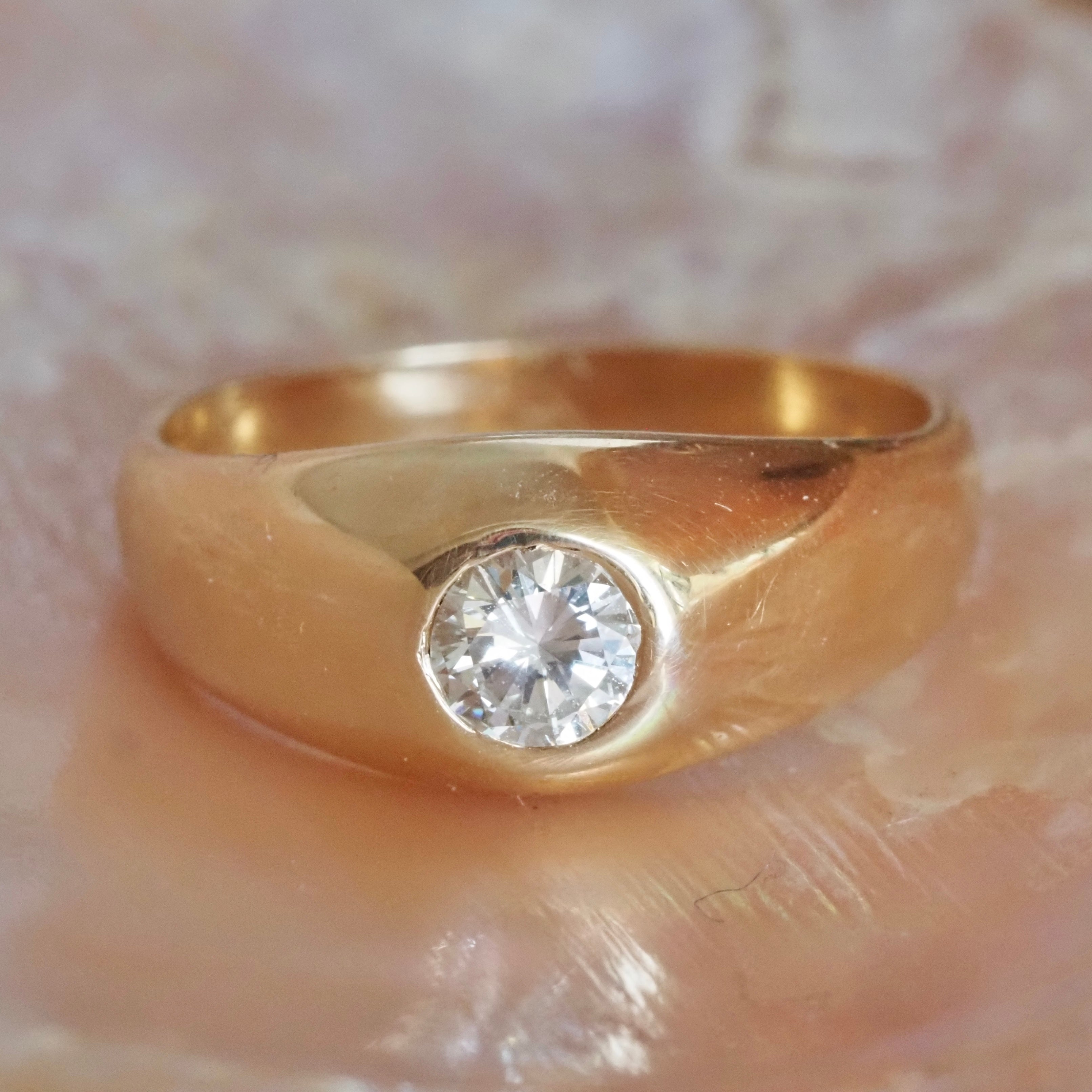Vintage Flush Set Early Modern Brilliant Transitional Diamond 14k Gold Dome Engagement Ring