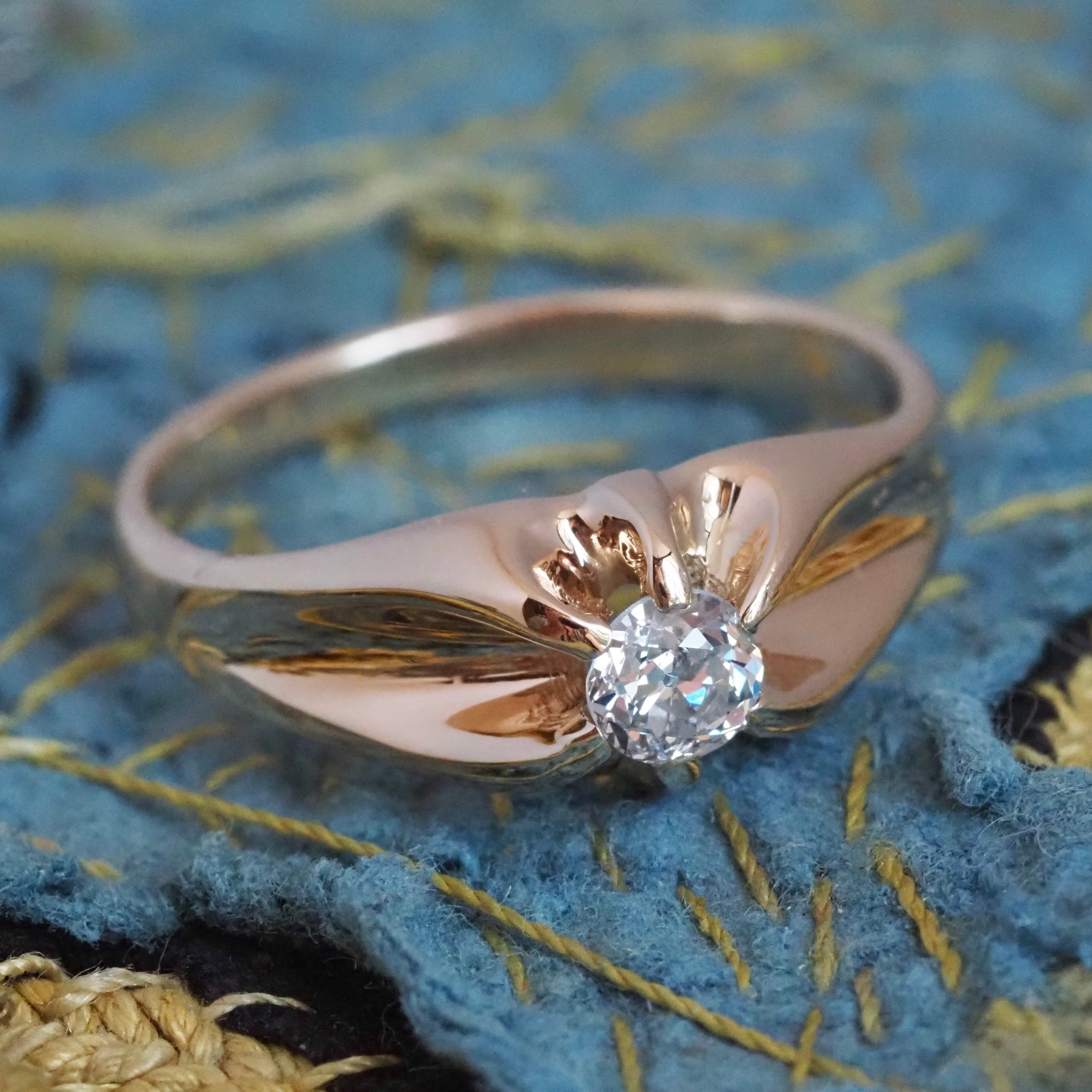 Antique Belcher Set Old European Cut Diamond 14k Gold Engagement Ring