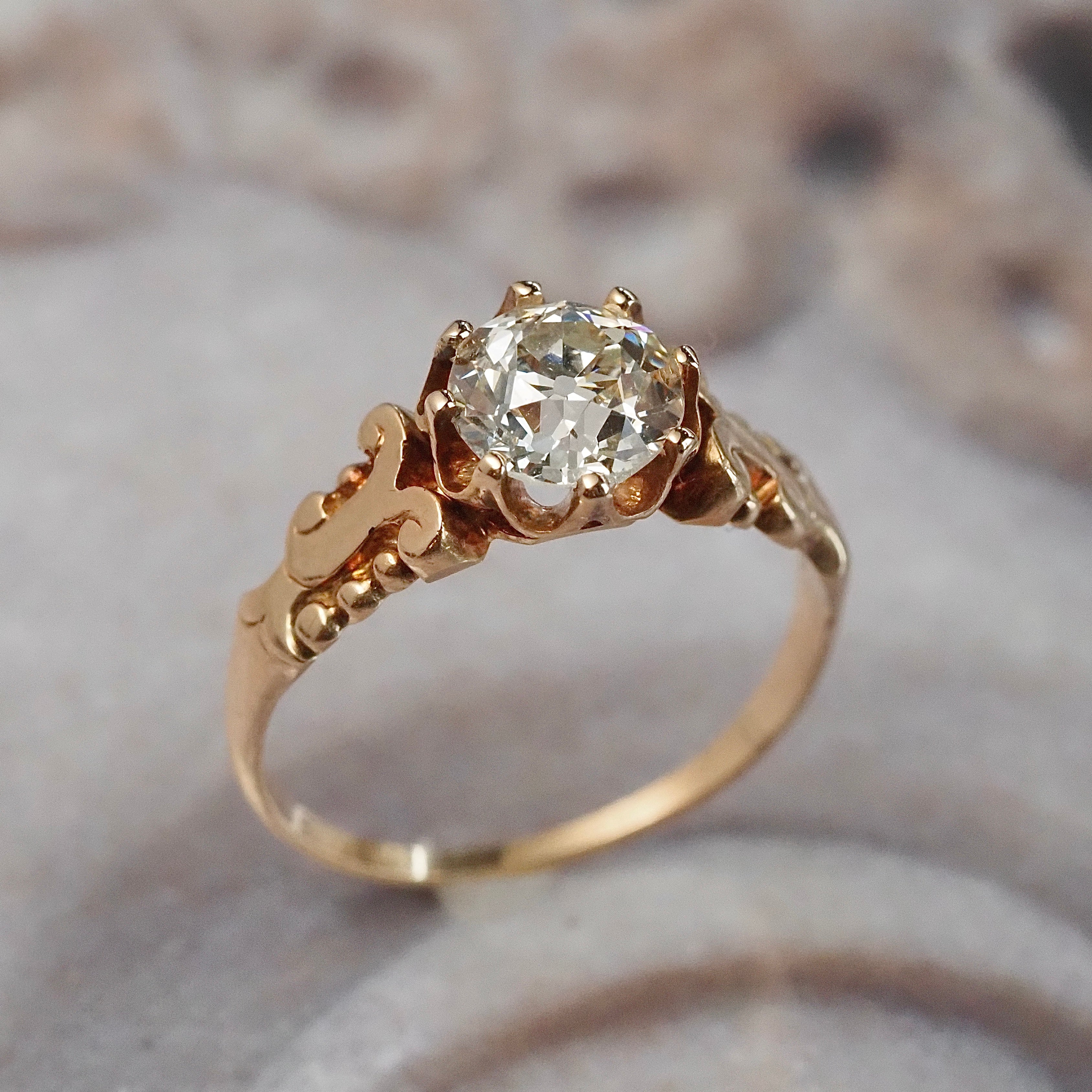 Antique Victorian 1.23ct Old European Cut Diamond 14k Gold Engagement Ring