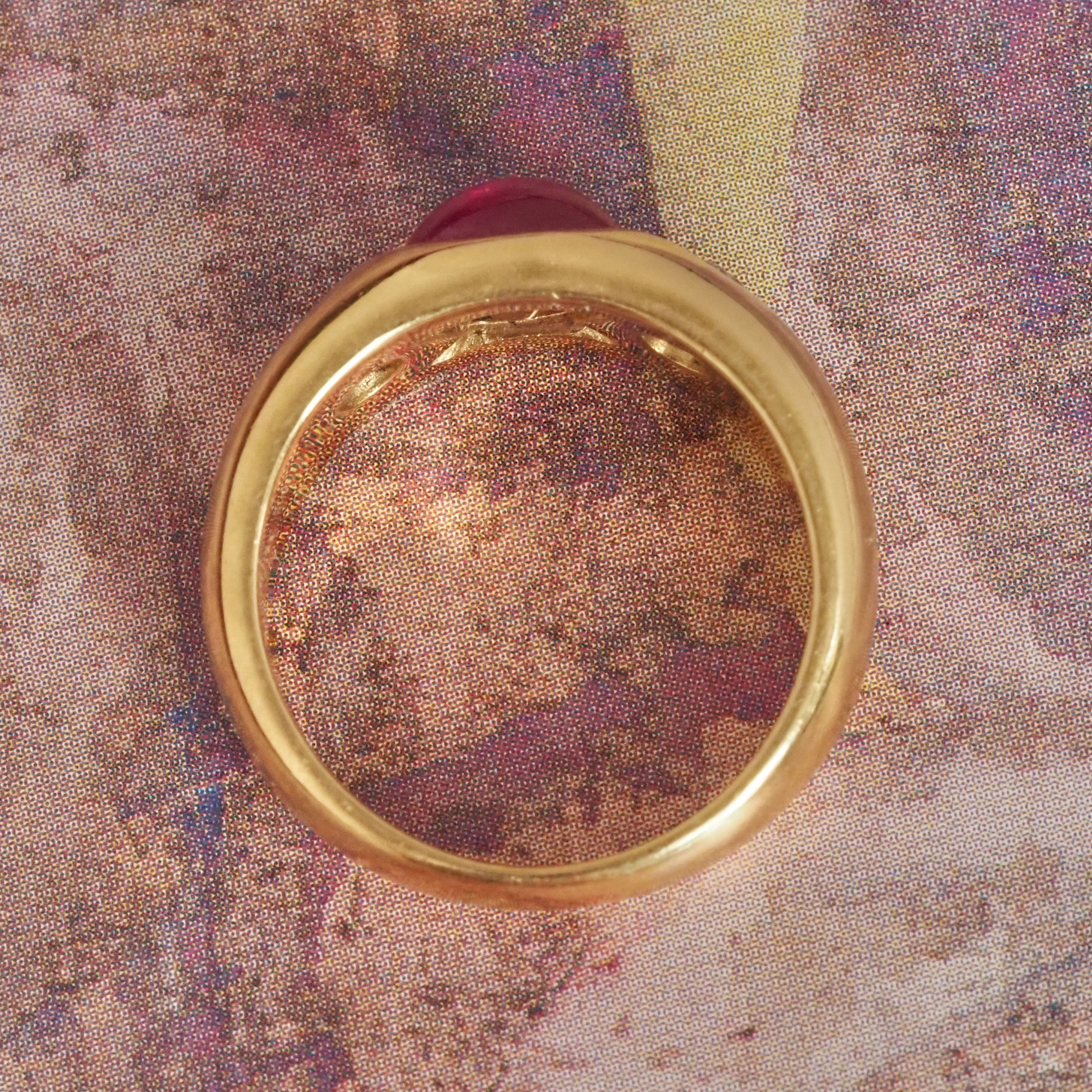 Vintage Natural Ruby and Diamond Flush Set 18k Gold Dome Ring