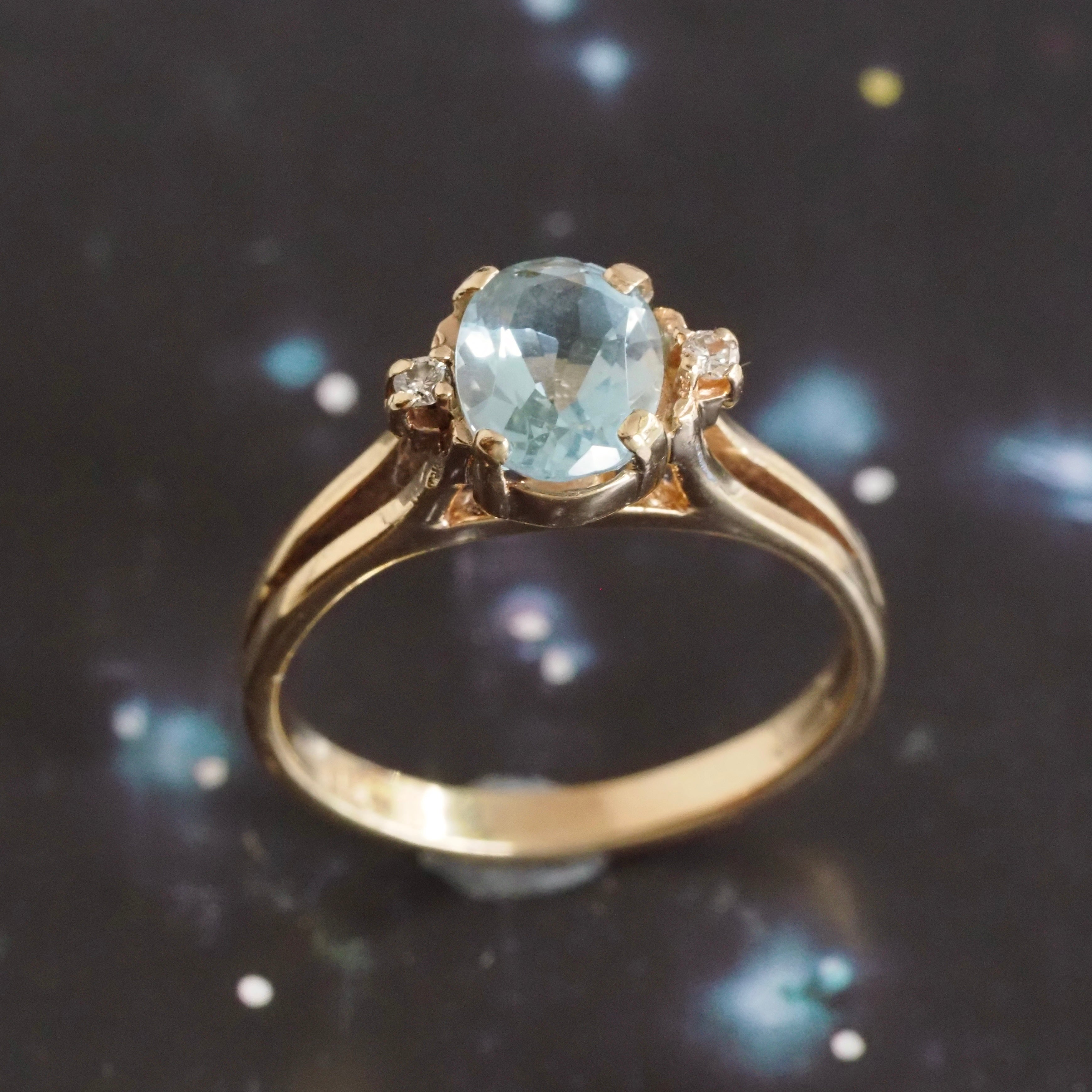 Vintage Aquamarine and Diamond 14k Gold Ring