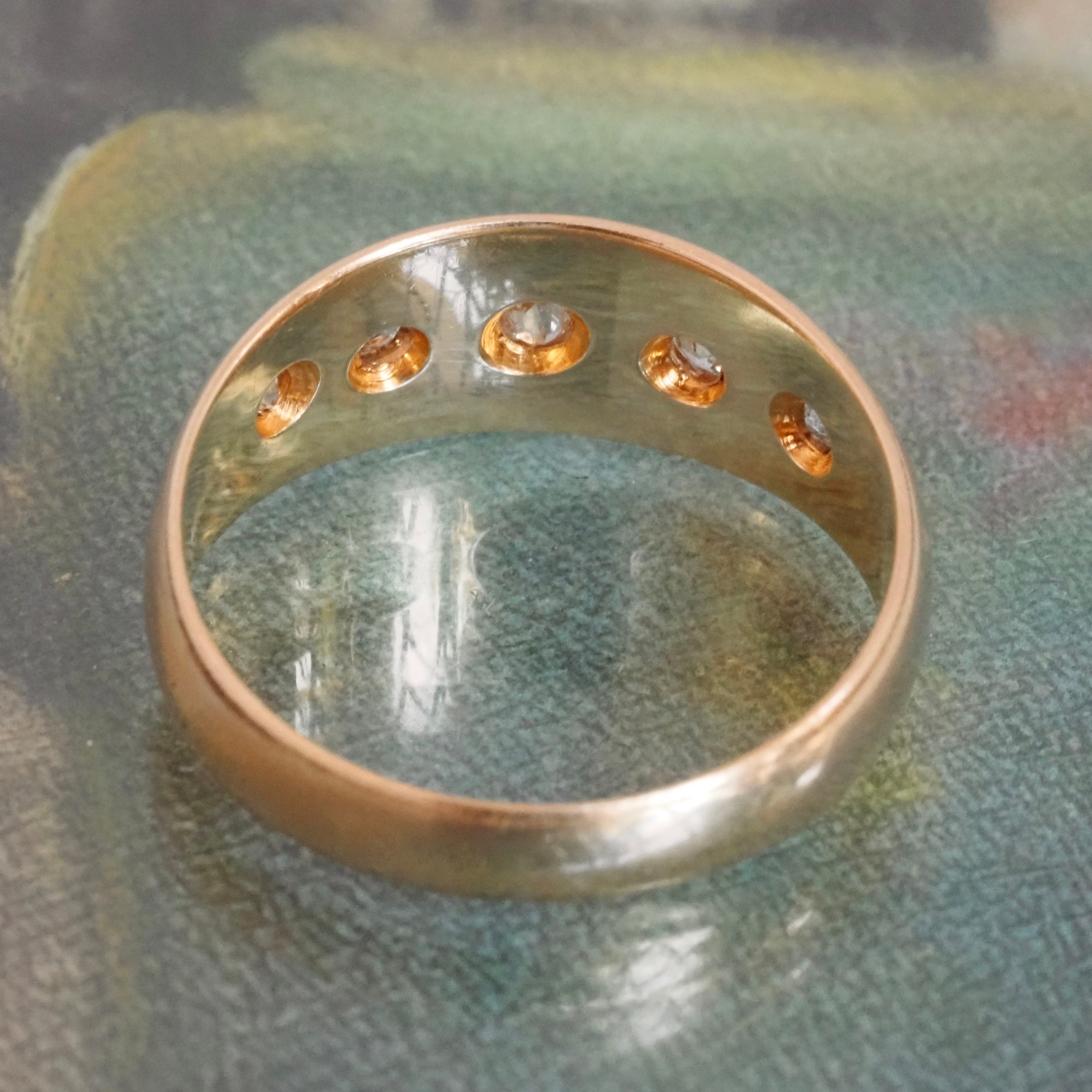 Antique c. 1913 English 18k Gold Starburst Five Diamond Ring