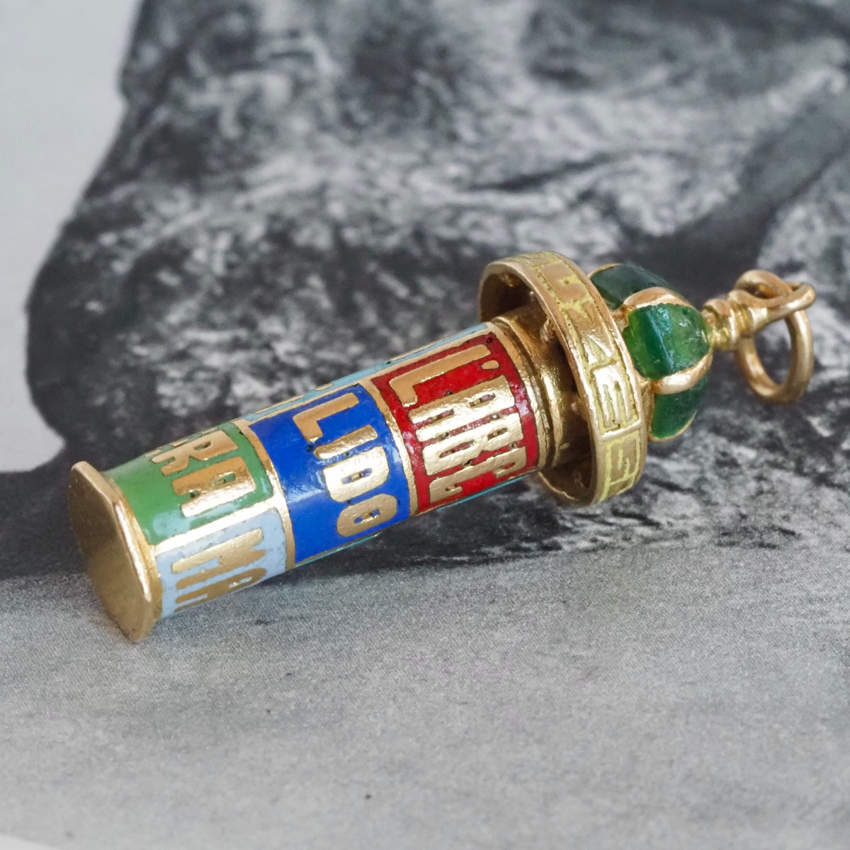 Vintage French Kiosque with Enamel Theater Posters 18k Gold Collectable Pendant