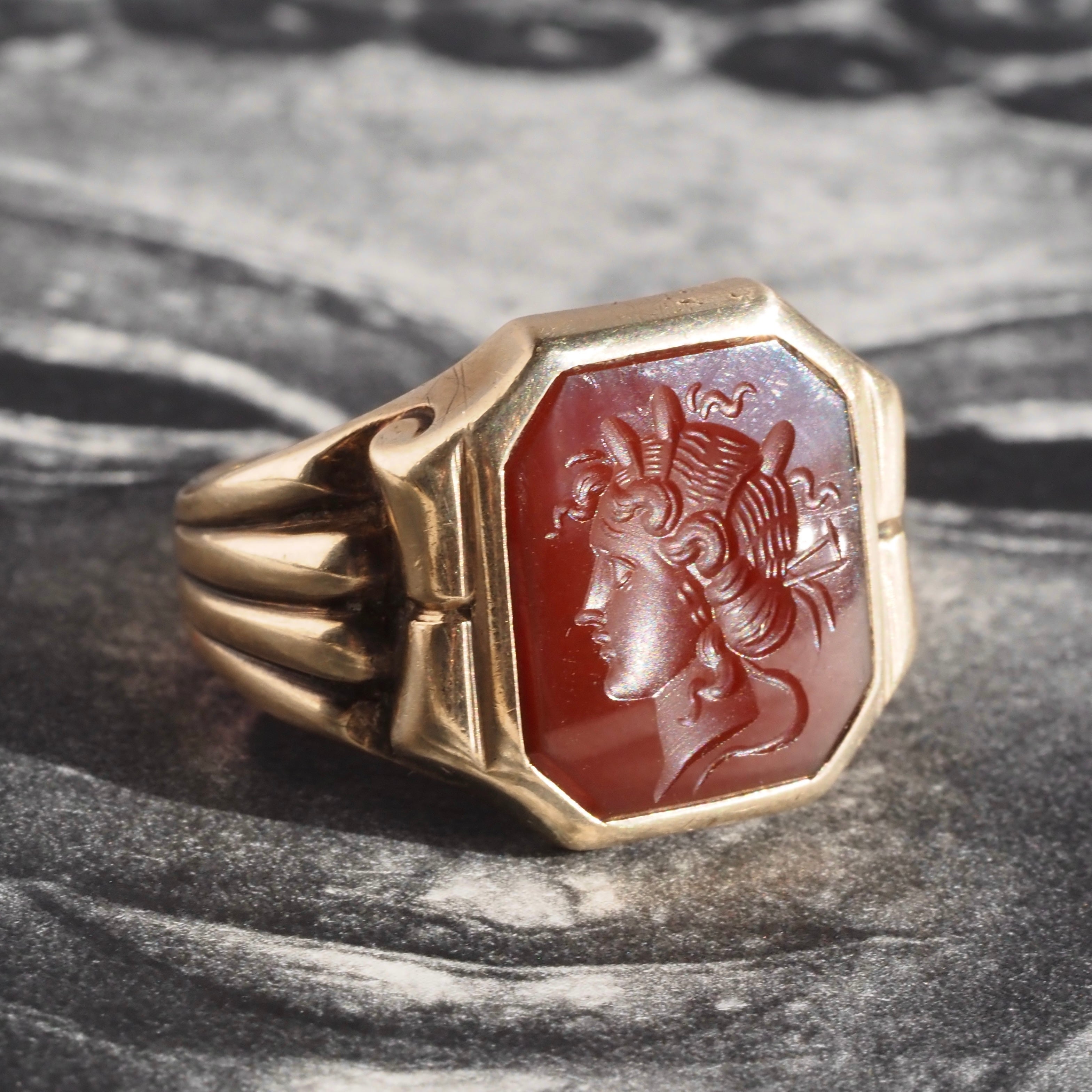 Antique Carnelian Intaglio Goddess 9k Gold Signet Ring