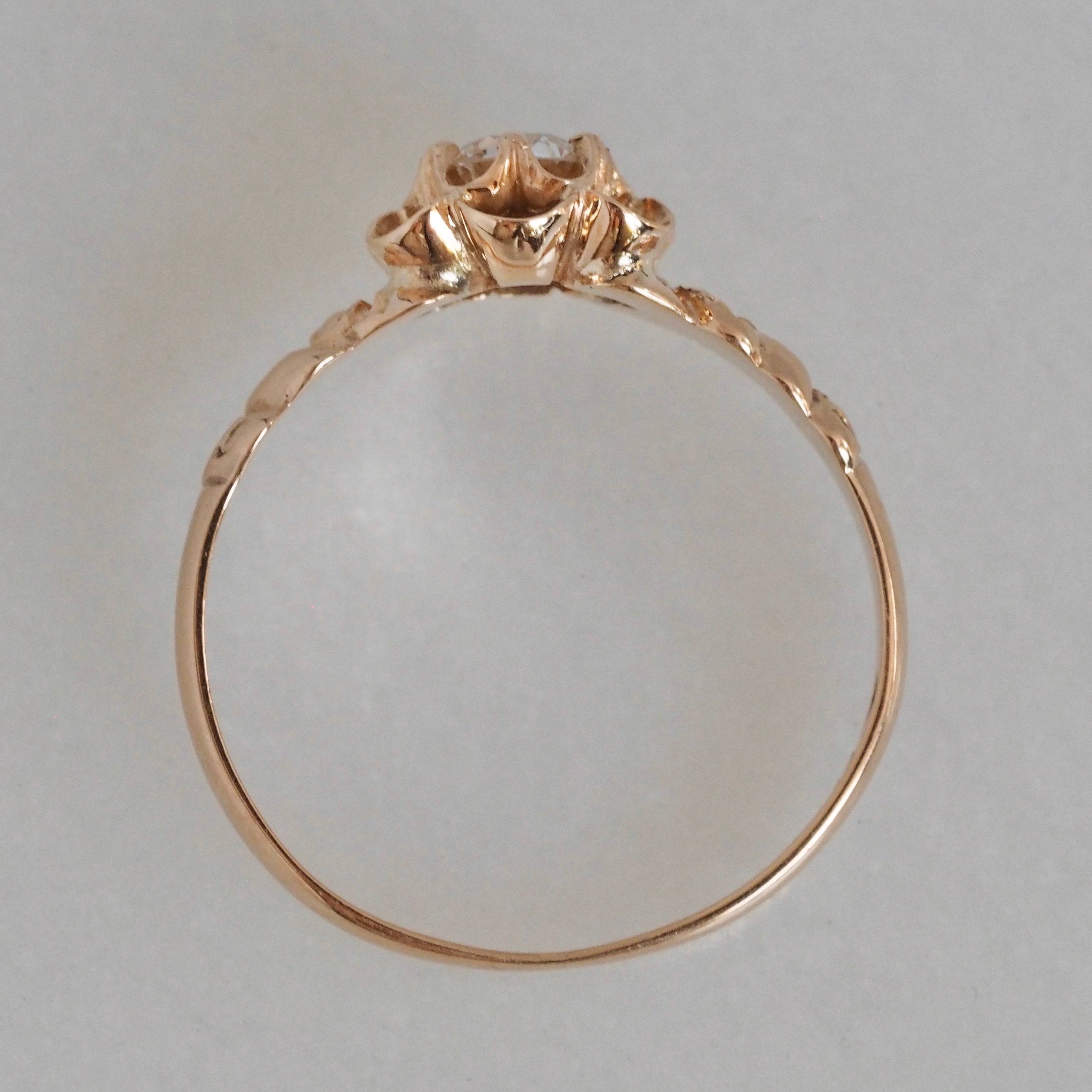 Antique Victorian 10k Gold Old European Cut Diamond Flower Ring