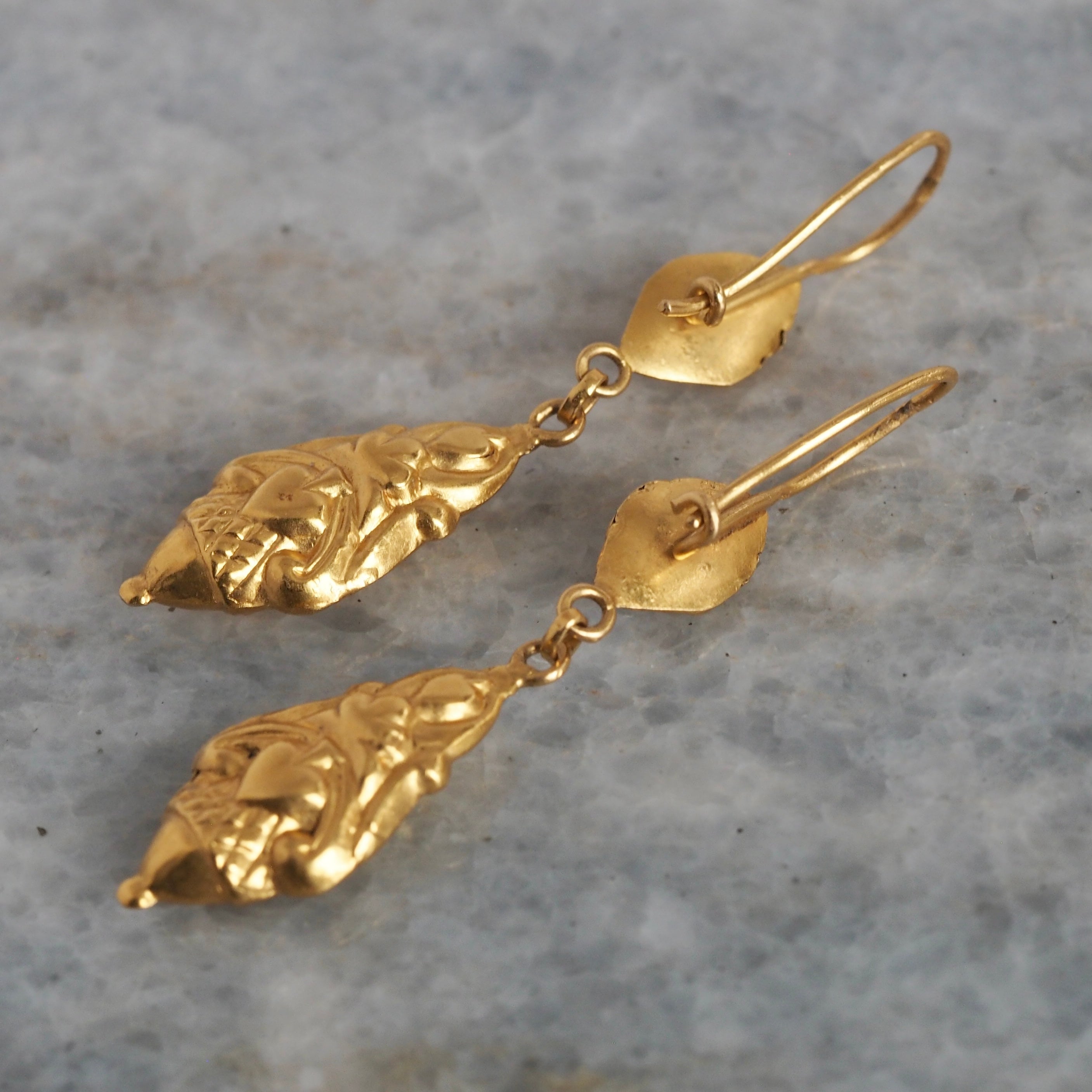 Antique Portuguese 19k Gold Repoussé Drop Earrings