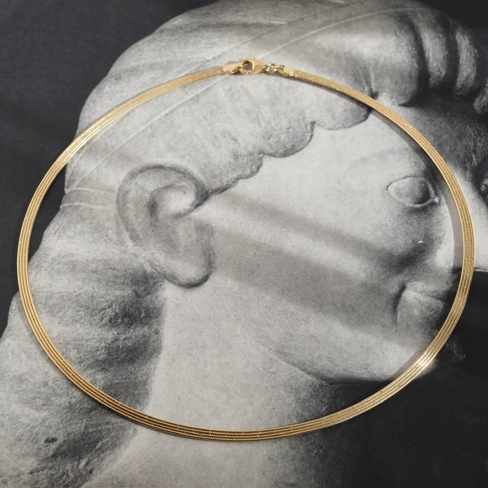 Vintage Italian Quadruple Snake Chain Collar 14k Gold Necklace