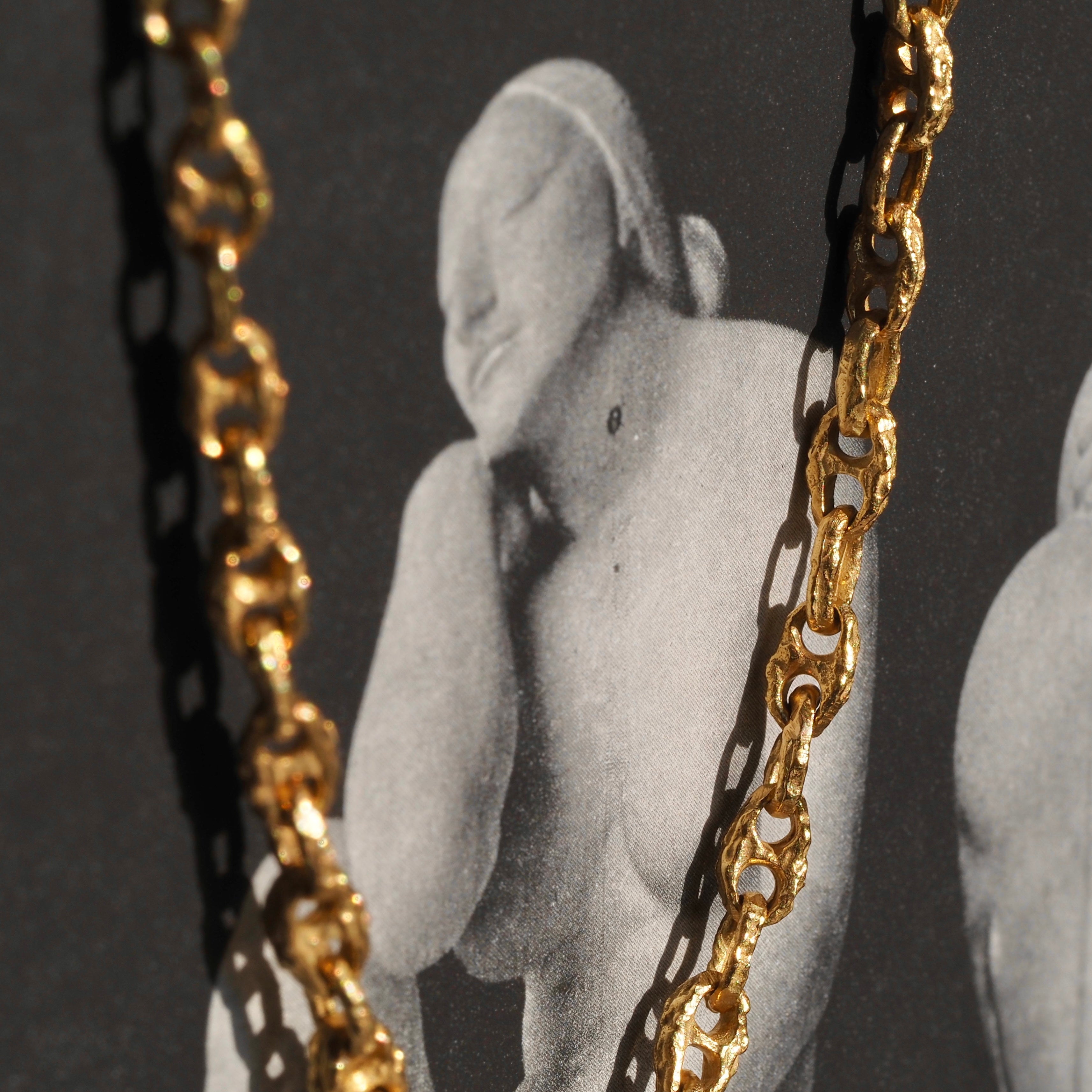 Vintage Italian Brutalist Mariner 18k Green Gold Chain Necklace
