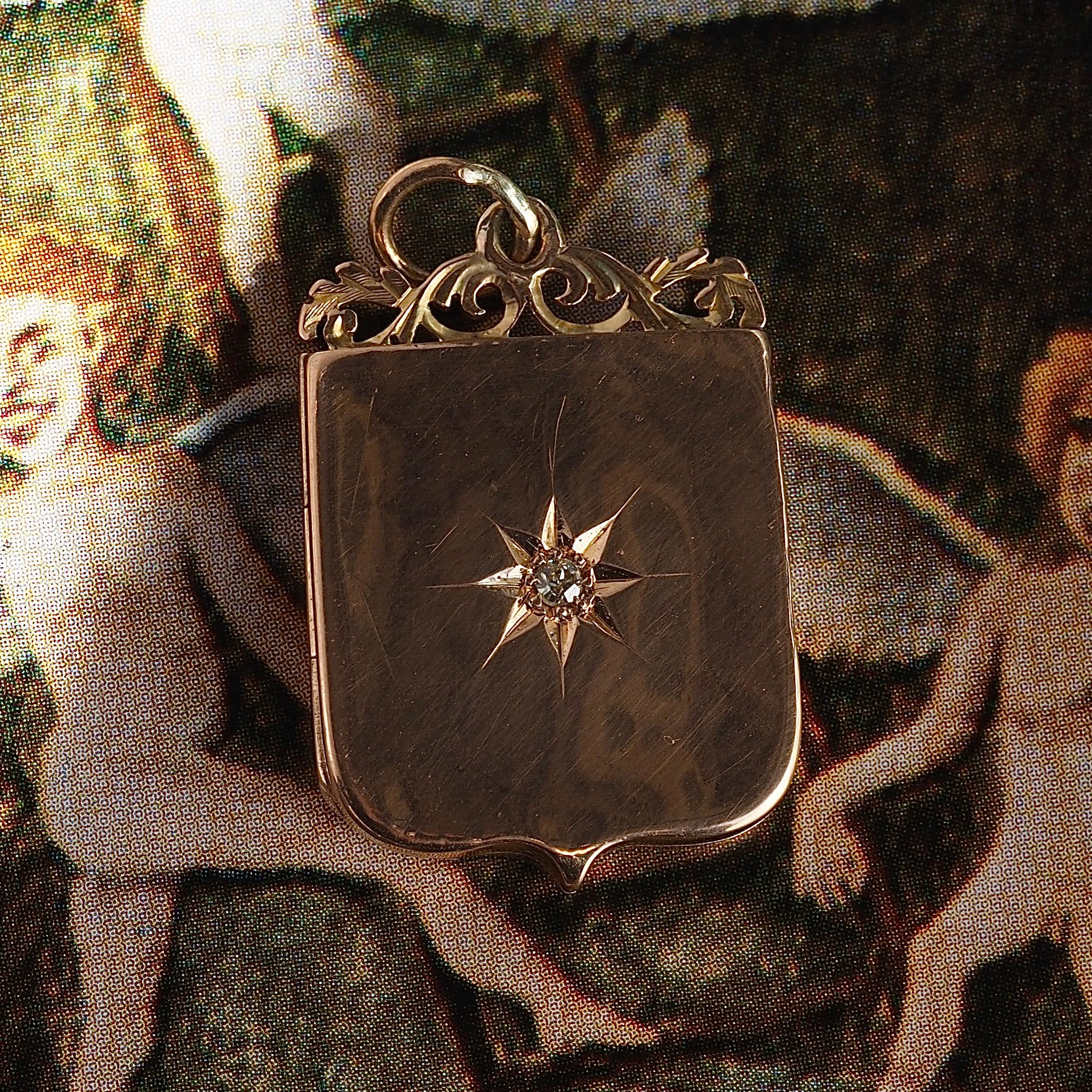 Antique English 15k Gold Diamond Starburst Locket
