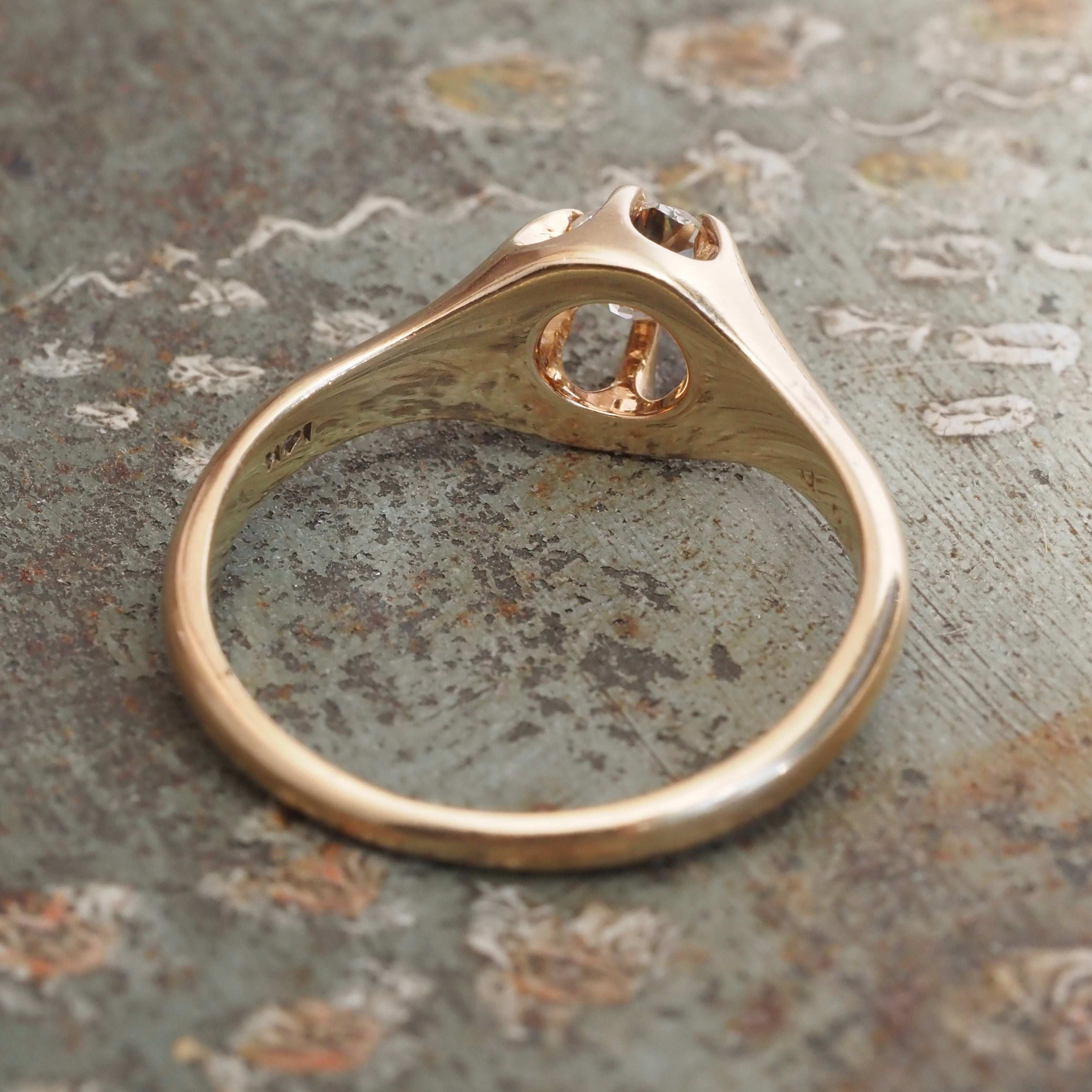 Antique 14k Gold Belcher Set Old Mine Cut Diamond Ring
