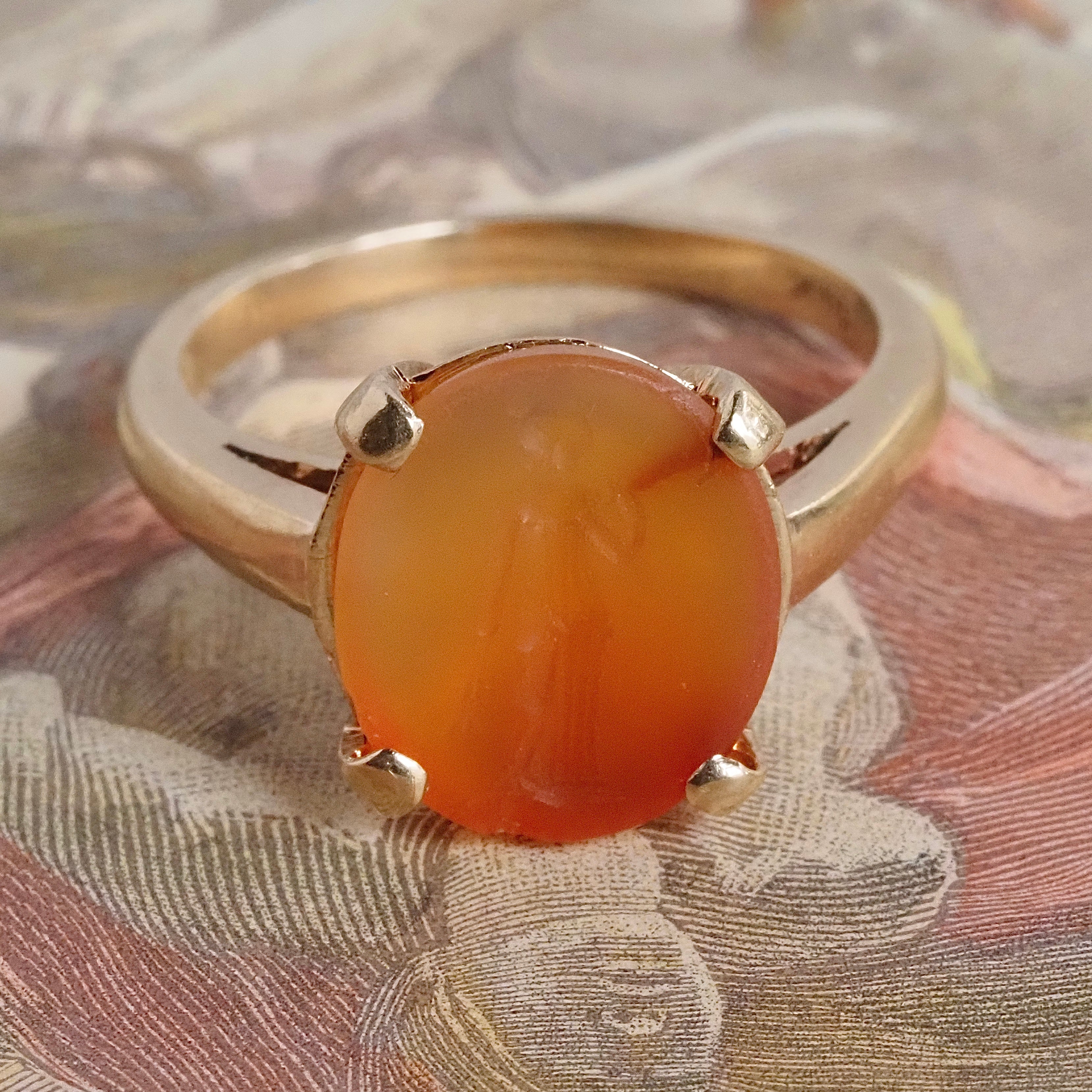 Vintage Carnelian Fortuna Intaglio 14k Gold Ring