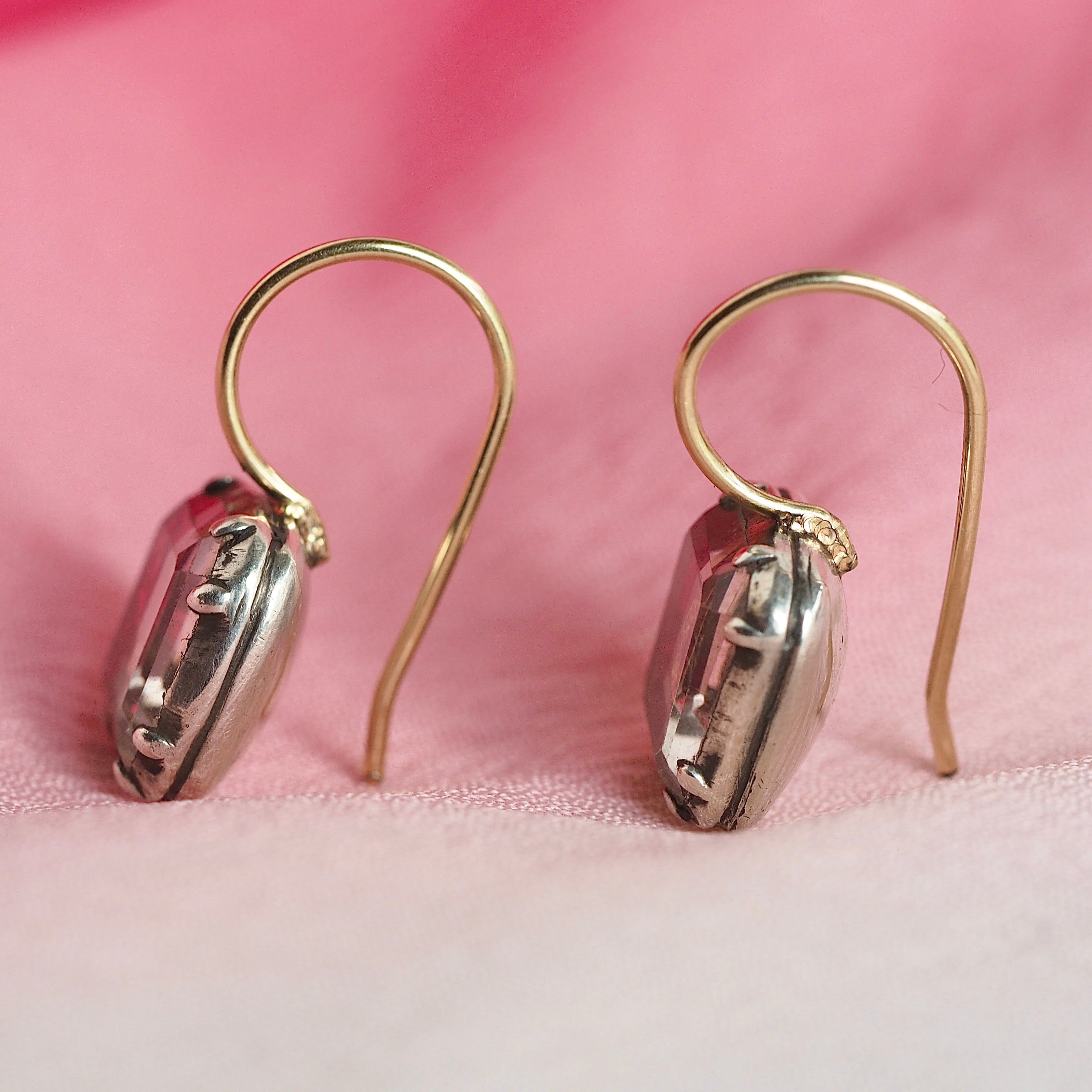 Antique Georgian Stuart Crystal Earrings with 14k Gold Wires