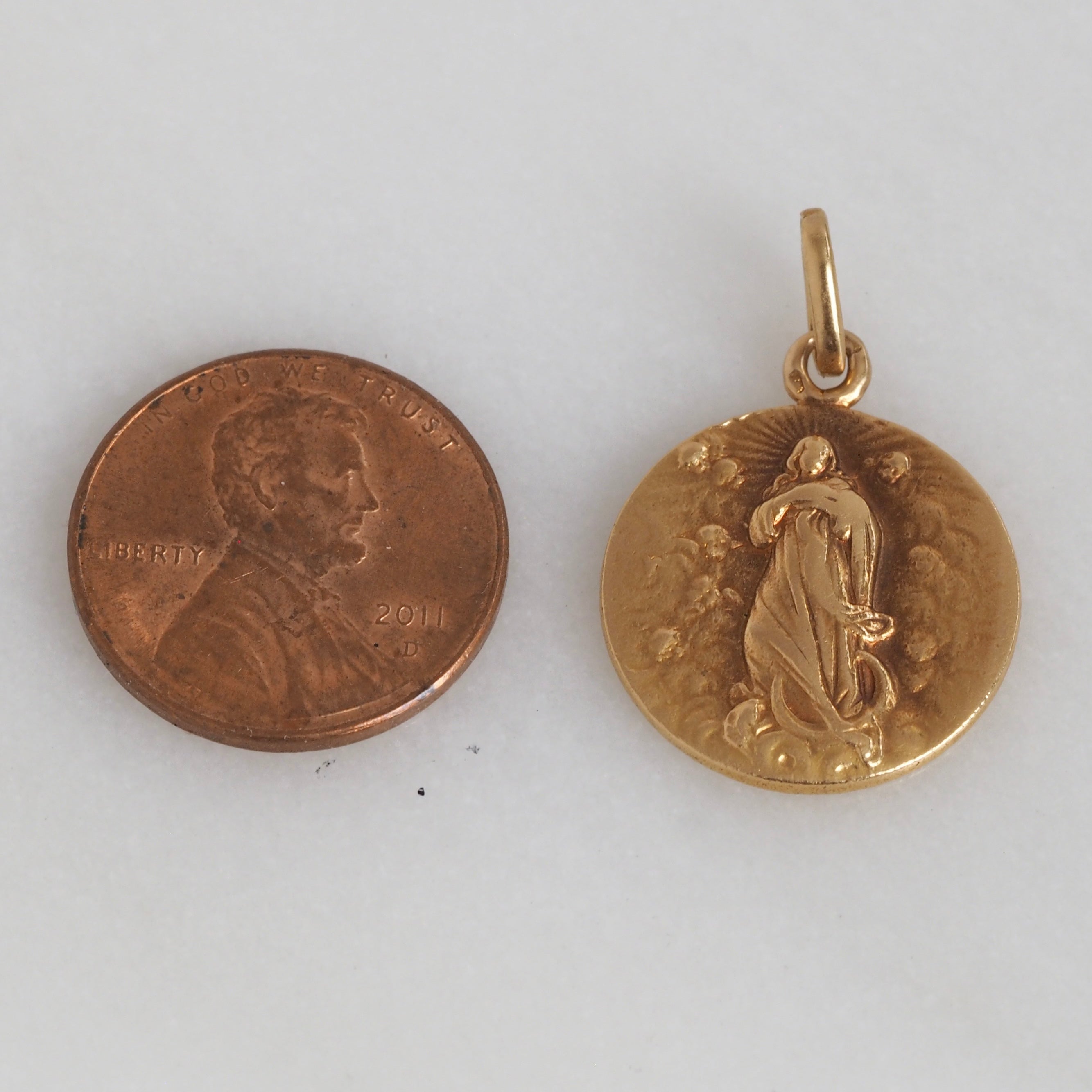 Antique Portuguese 19k Gold Mary on Crescent Moon Pendant