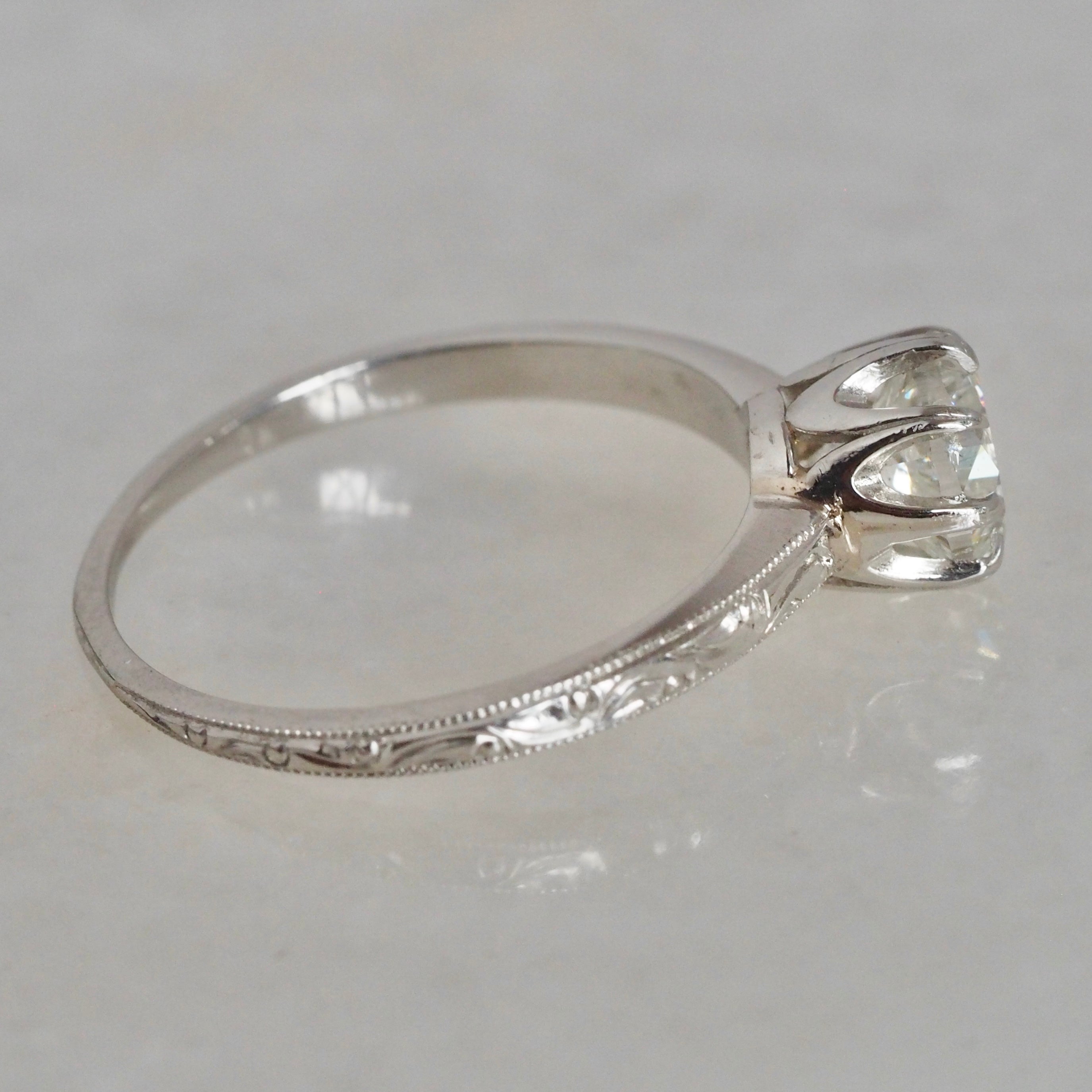 Art Deco Platinum Old European Cut Diamond Engagement Ring