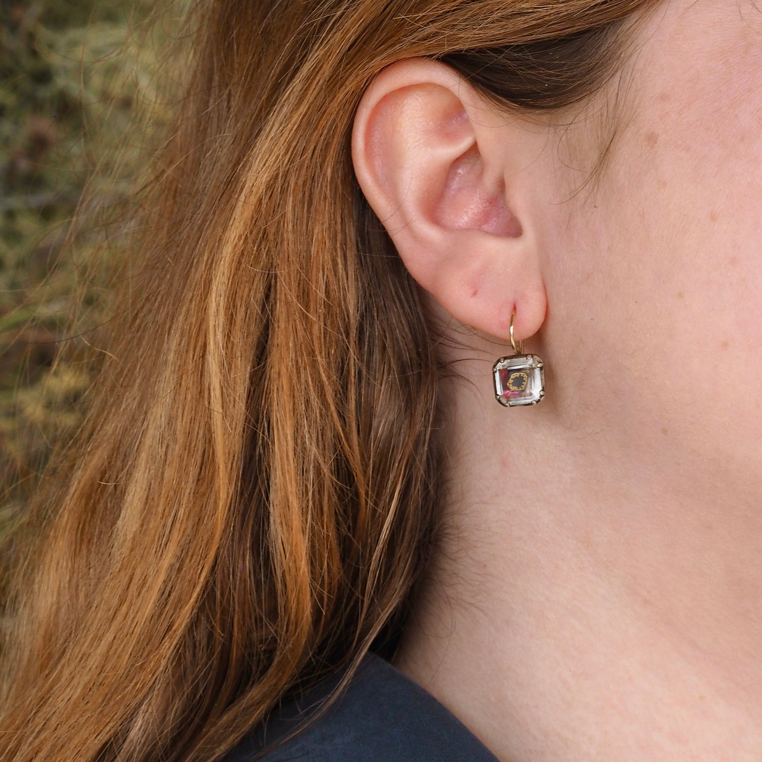 Antique Georgian Stuart Crystal Earrings with 14k Gold Wires