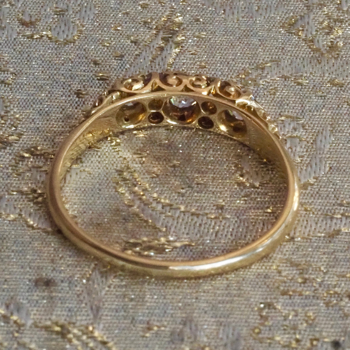 Antique Art Nouveau Old Mine Cut and Single Cut Diamond 18k Gold Half Hoop Ring