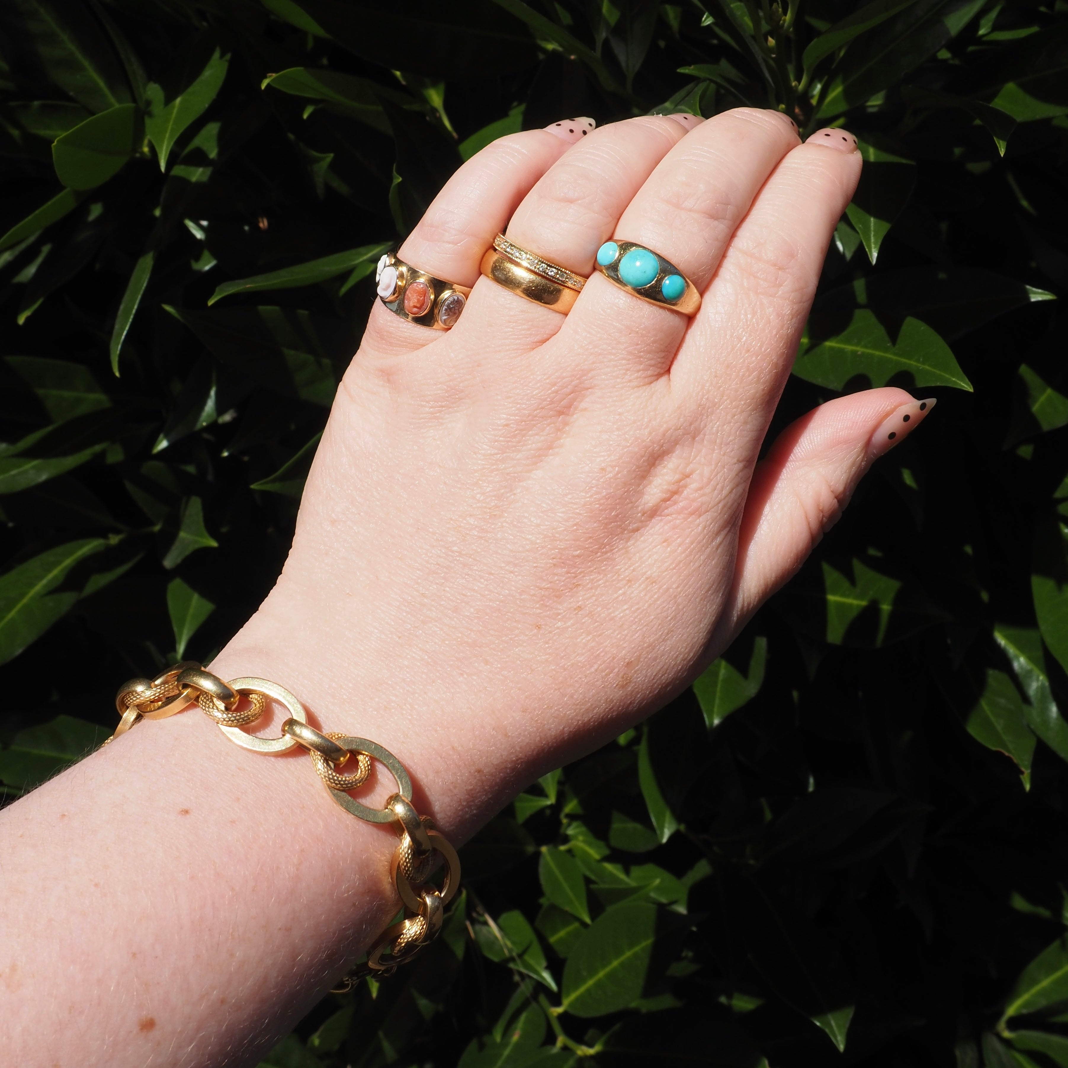Antique Victorian Turquoise Flush Set Trilogy 18k Gold Ring