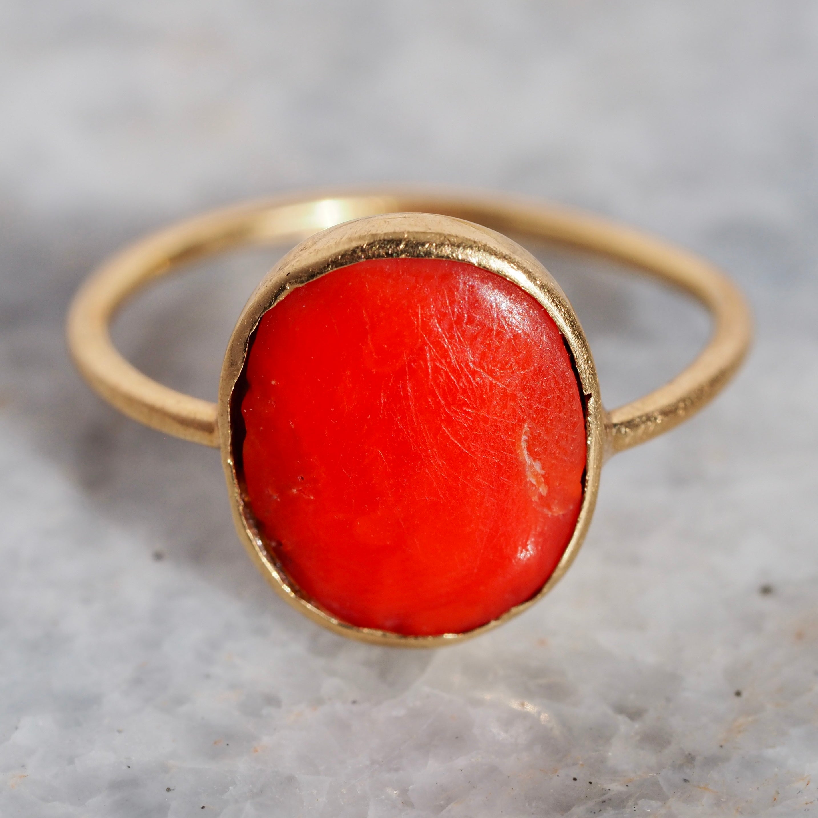 Antique Italian 22k Gold Bezel Set Coral Ring