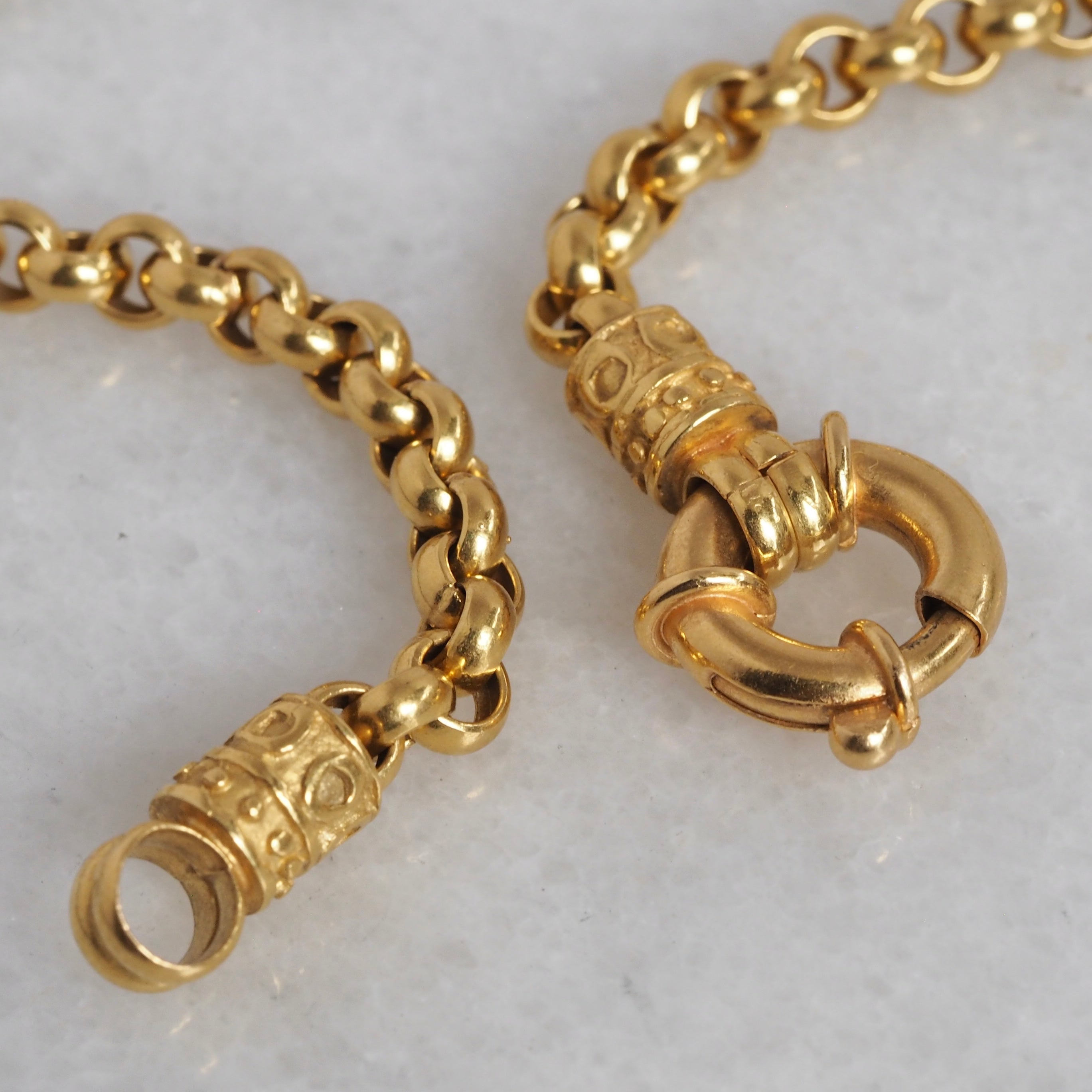 Vintage Portuguese 19k Gold Rolo Link Chain Bolt Clasp Necklace