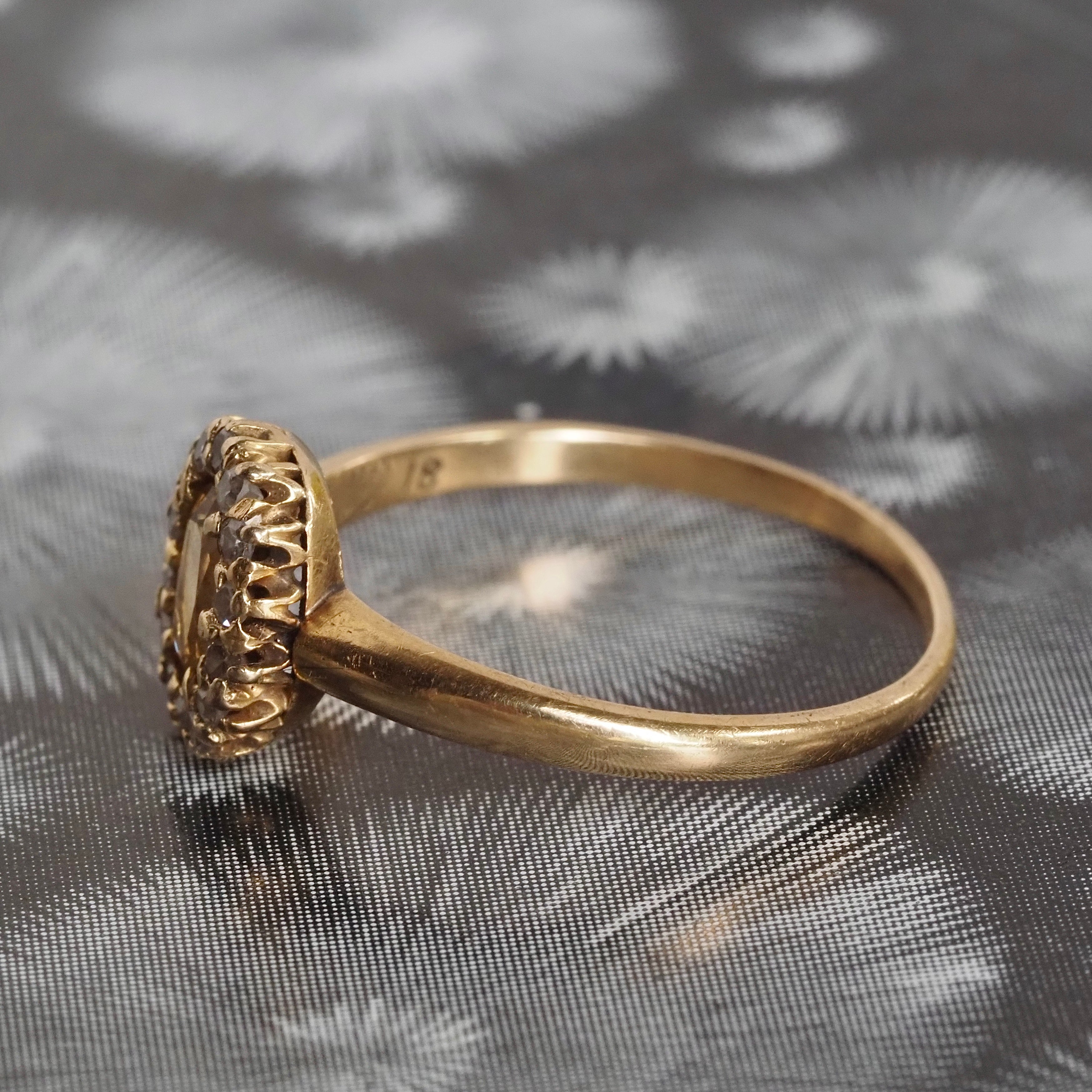 Antique Yellow Topaz and Diamond Halo 18k Gold Ring
