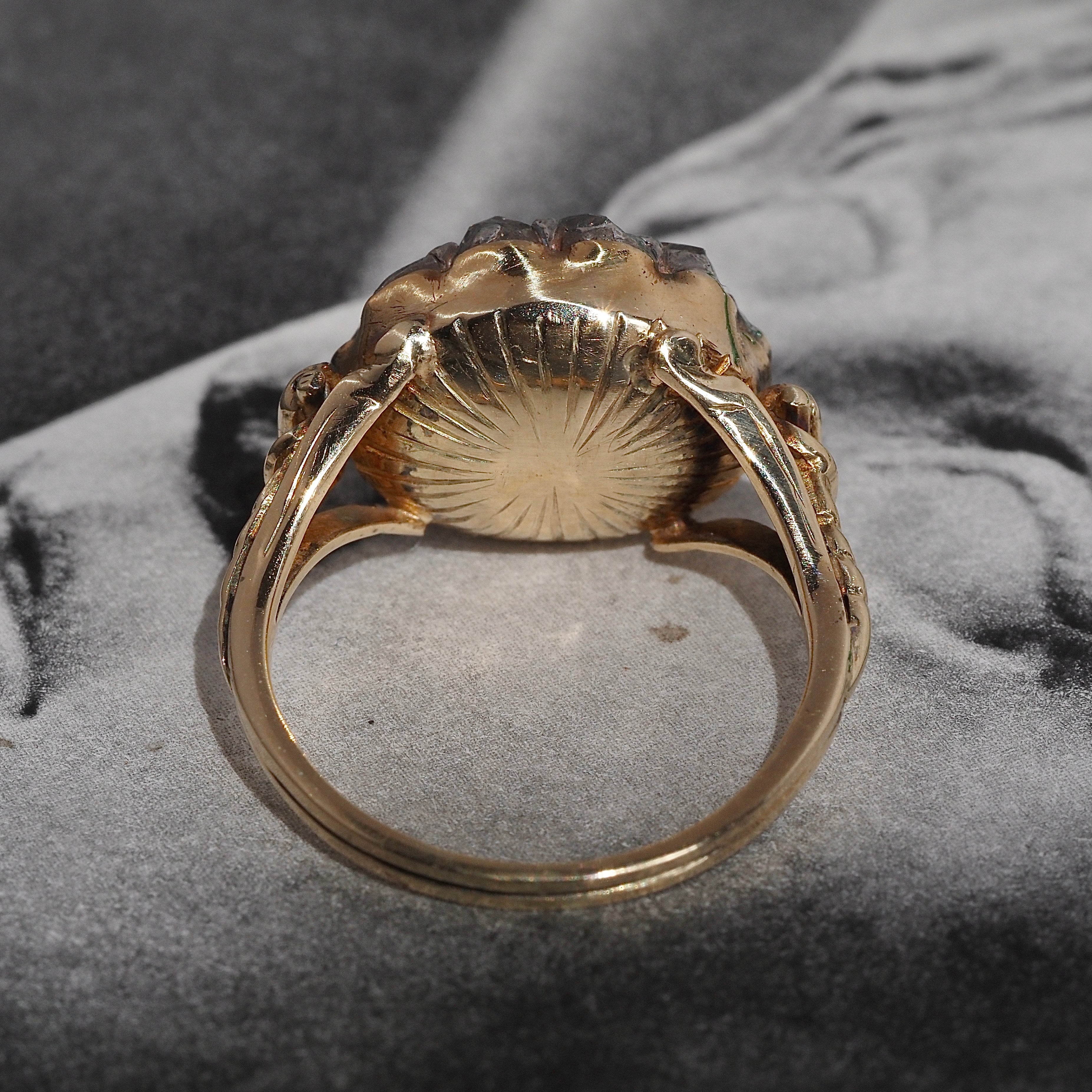 Antique Georgian c. 1800-1810 18k Gold Foil Backed Rose Cut Diamond Cluster Ring