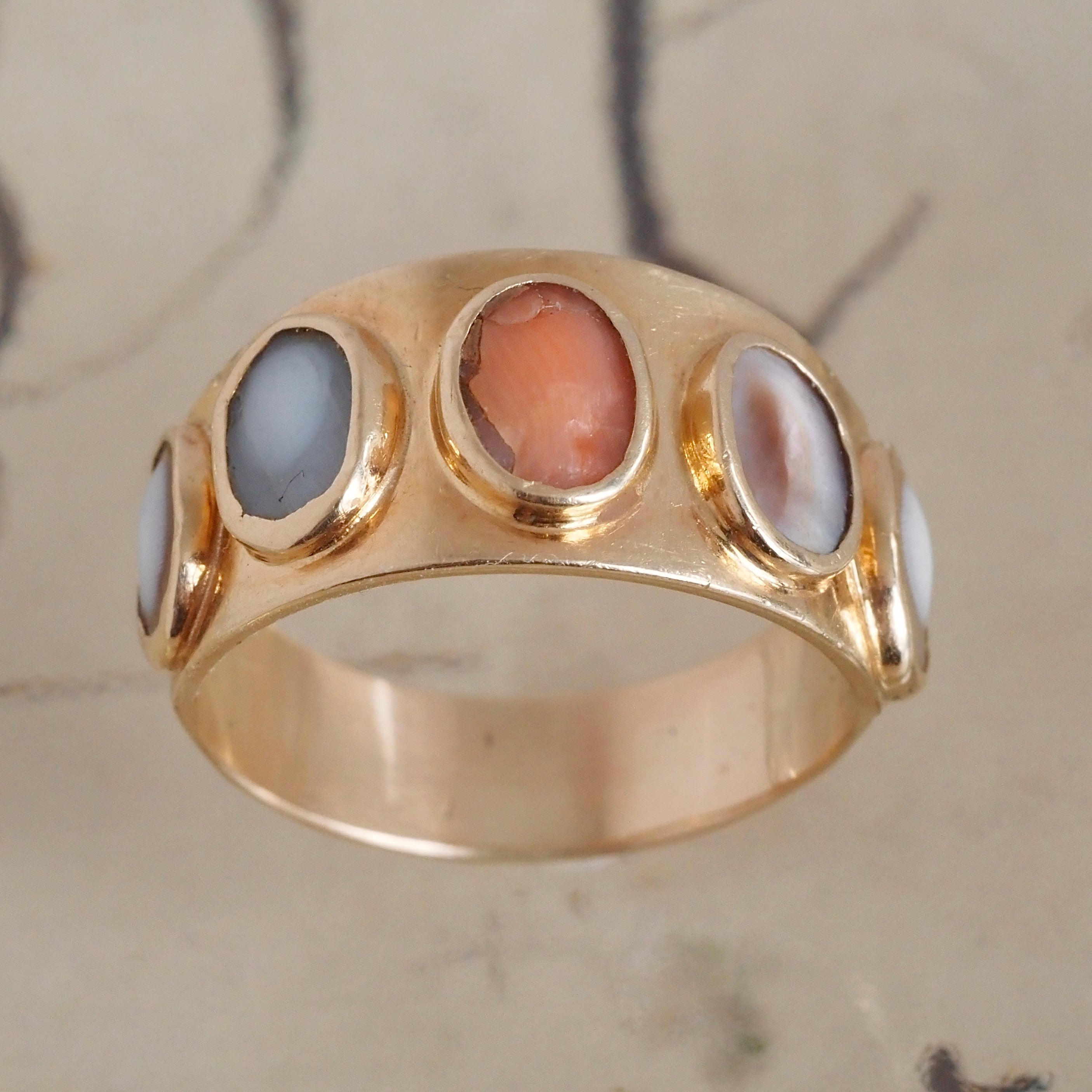 Antique Victorian Cameo 14k Gold Wide Band