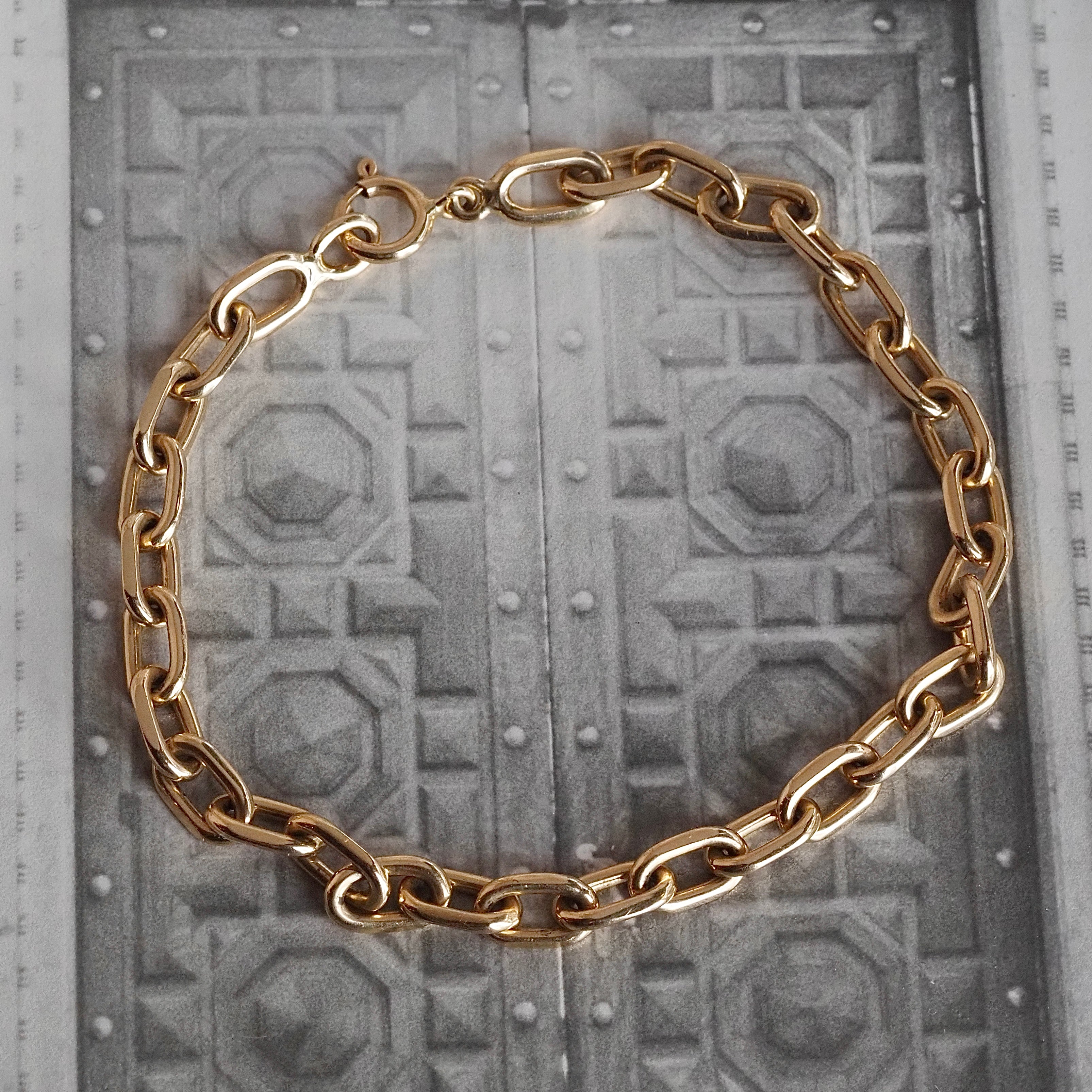 Vintage Solid Link Oval Cable Chain 7.5" 14k Gold Bracelet
