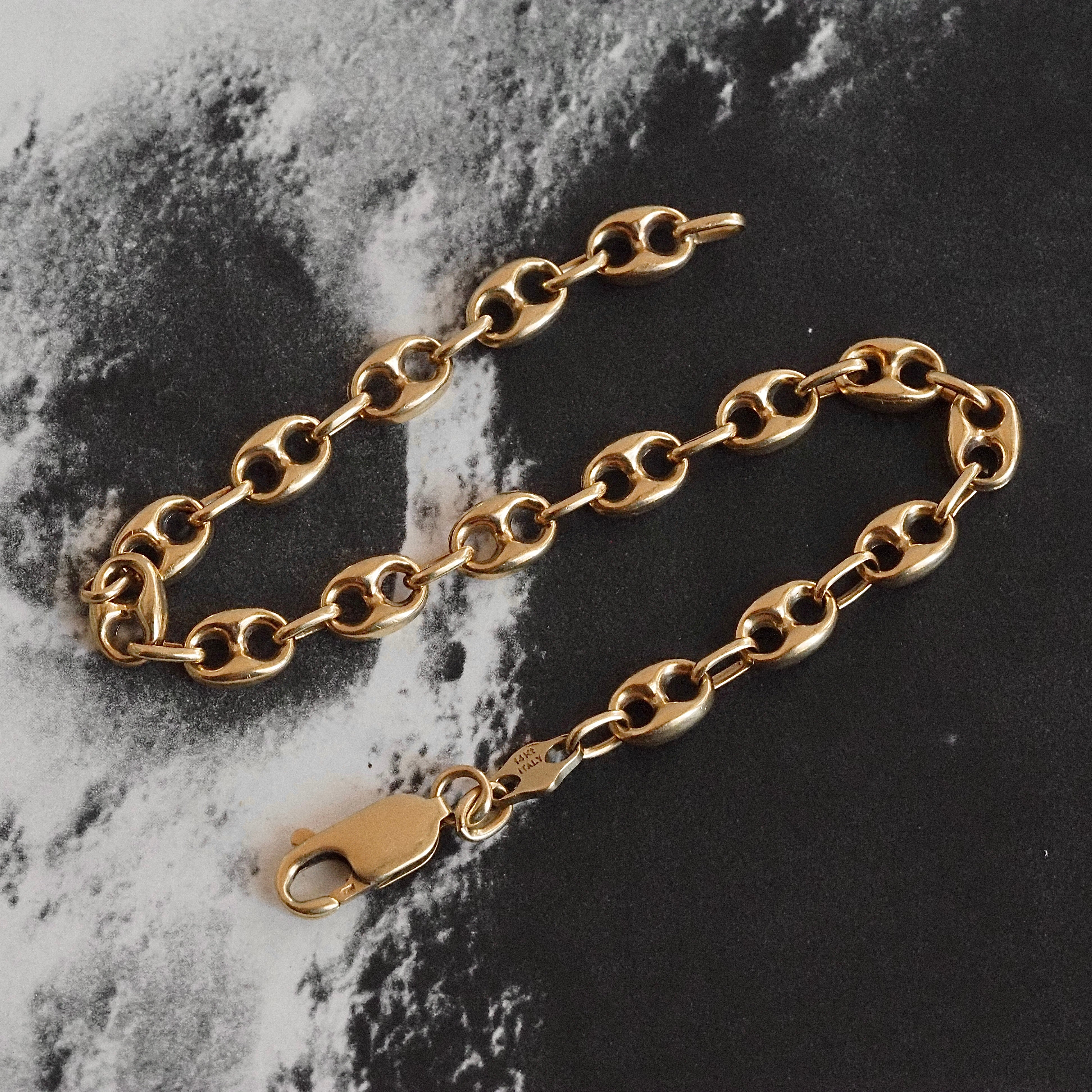 Vintage Italian 14k Gold Puffy Mariner Bracelet