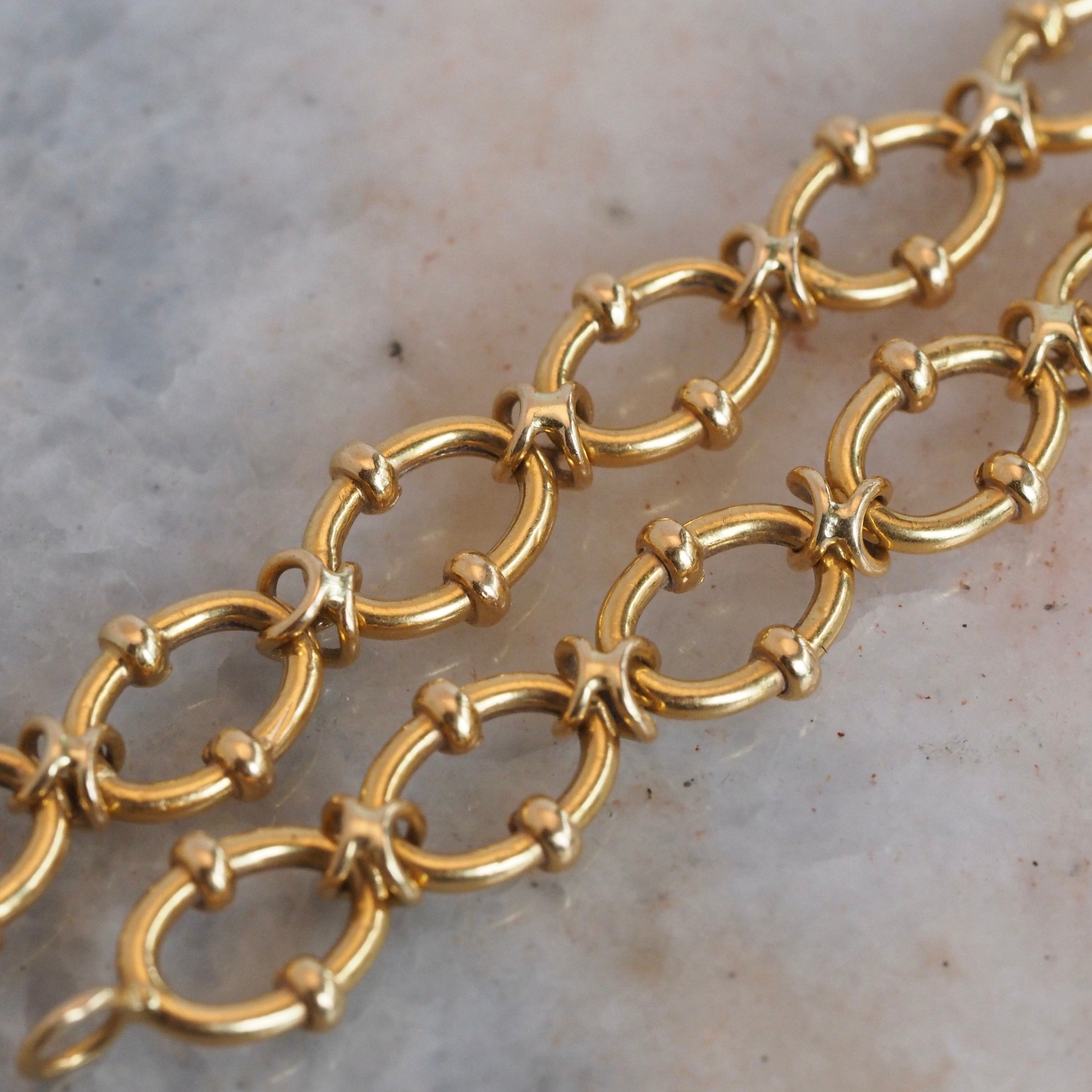 Vintage Portuguese 19k Gold Banded Oval Chain Bracelet